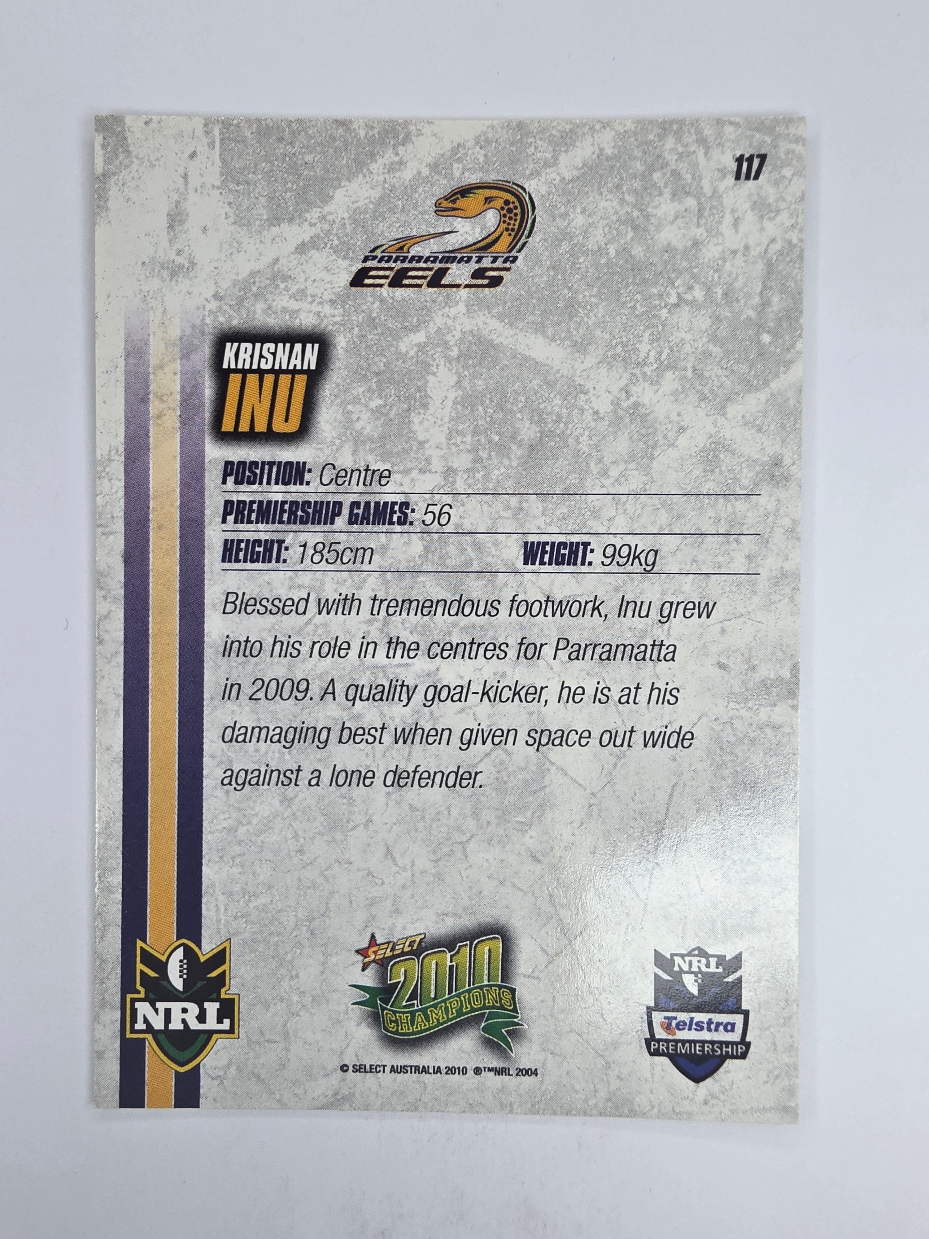 NRL 2010 Champions Base Card #117 Krisnan Inu Parramatta Eels