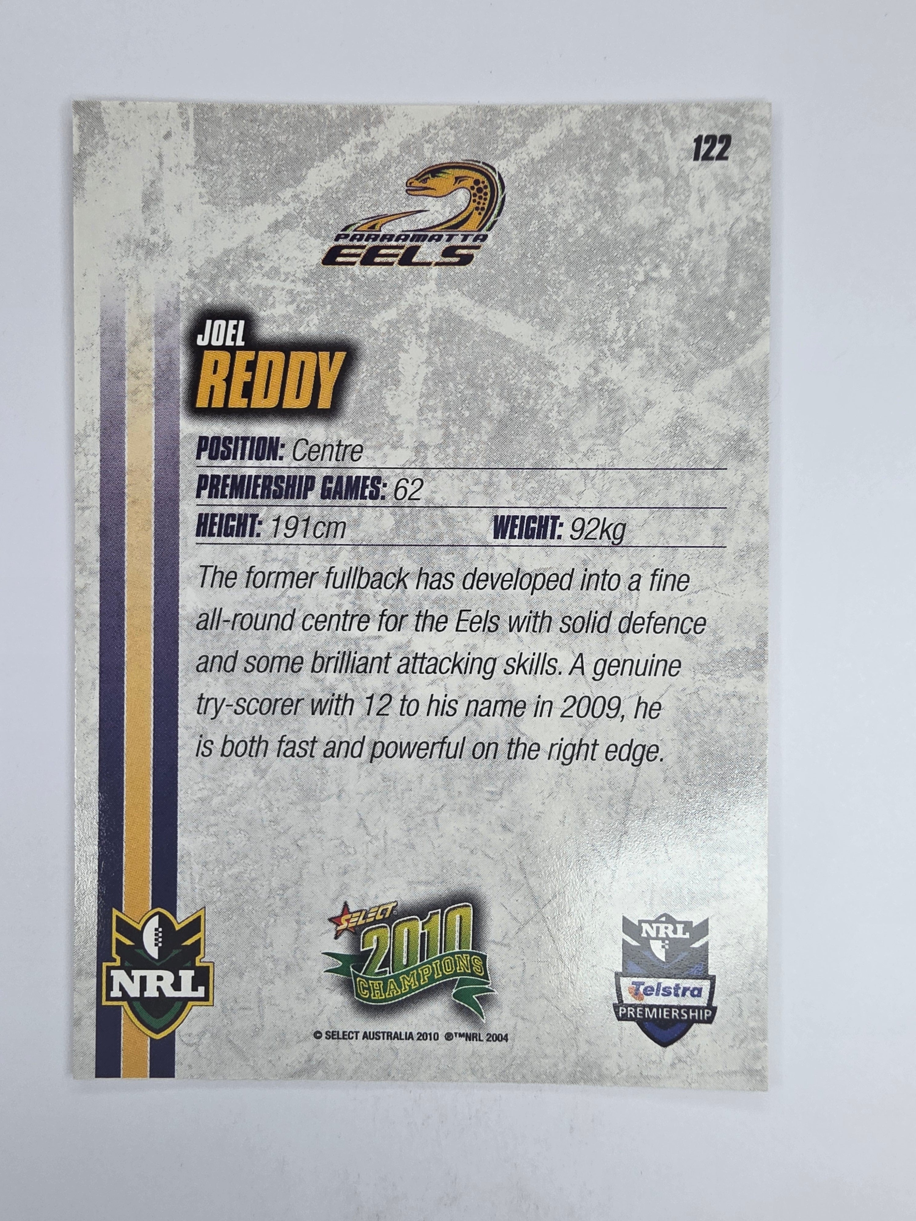 NRL 2010 Champions Base Card #122 Joel Reddy Parramatta Eels