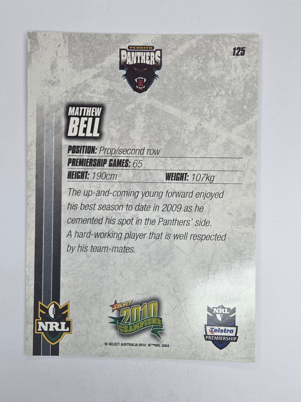 NRL 2010 Champions Base Card #125 Matthew Bell Penrith Panthers
