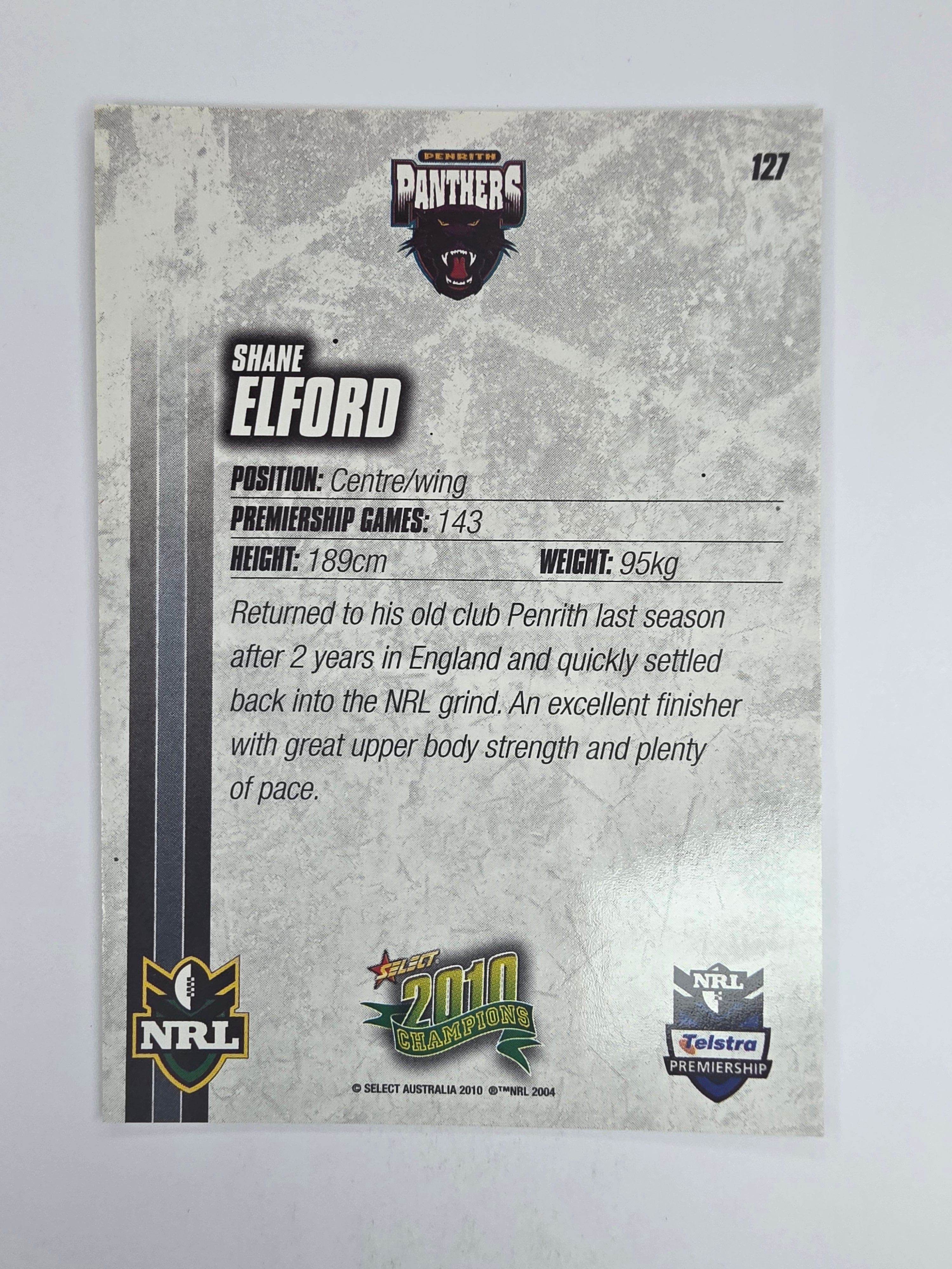 NRL 2010 Champions Base Card #127 Shane Elford Penrith Panthers