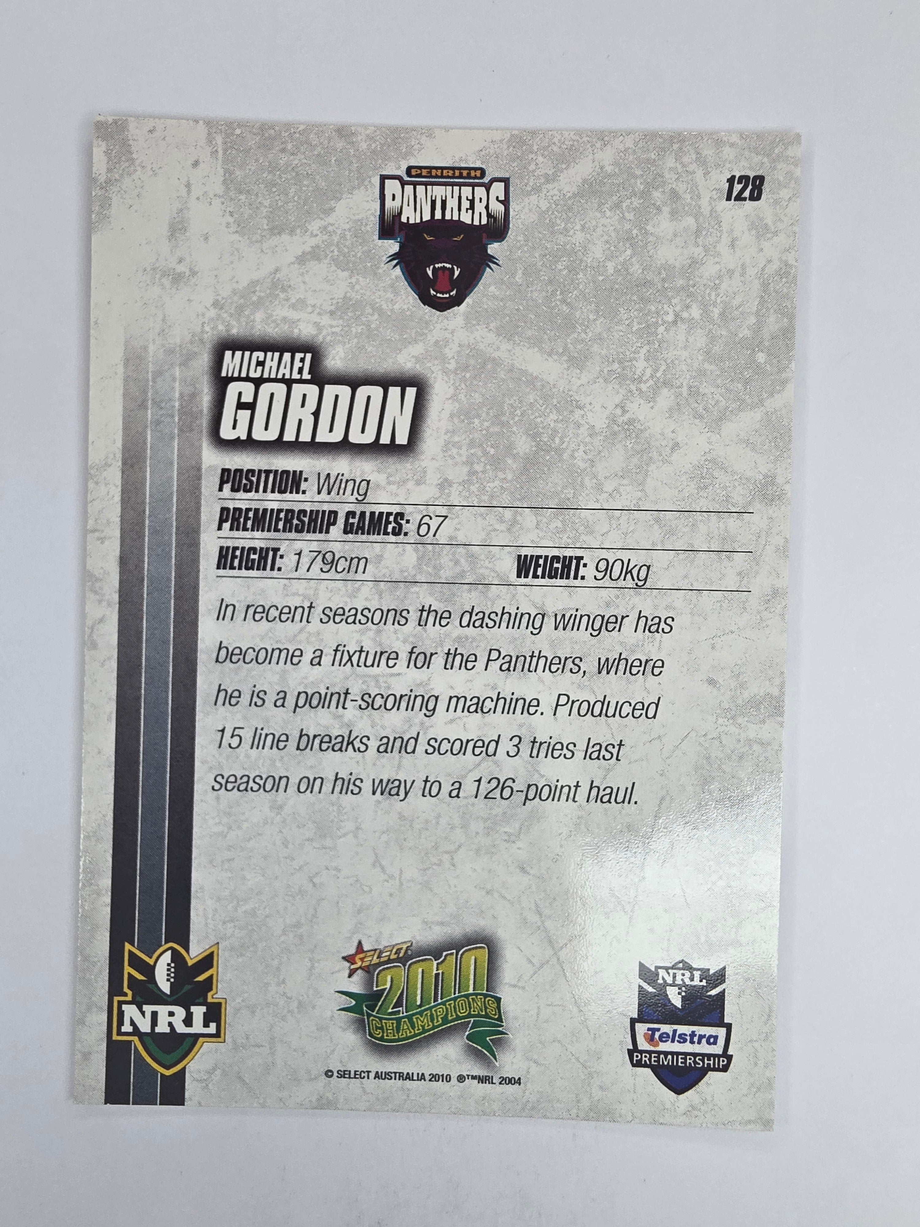NRL 2010 Champions Base Card #128 Michael Gordon Penrith Panthers
