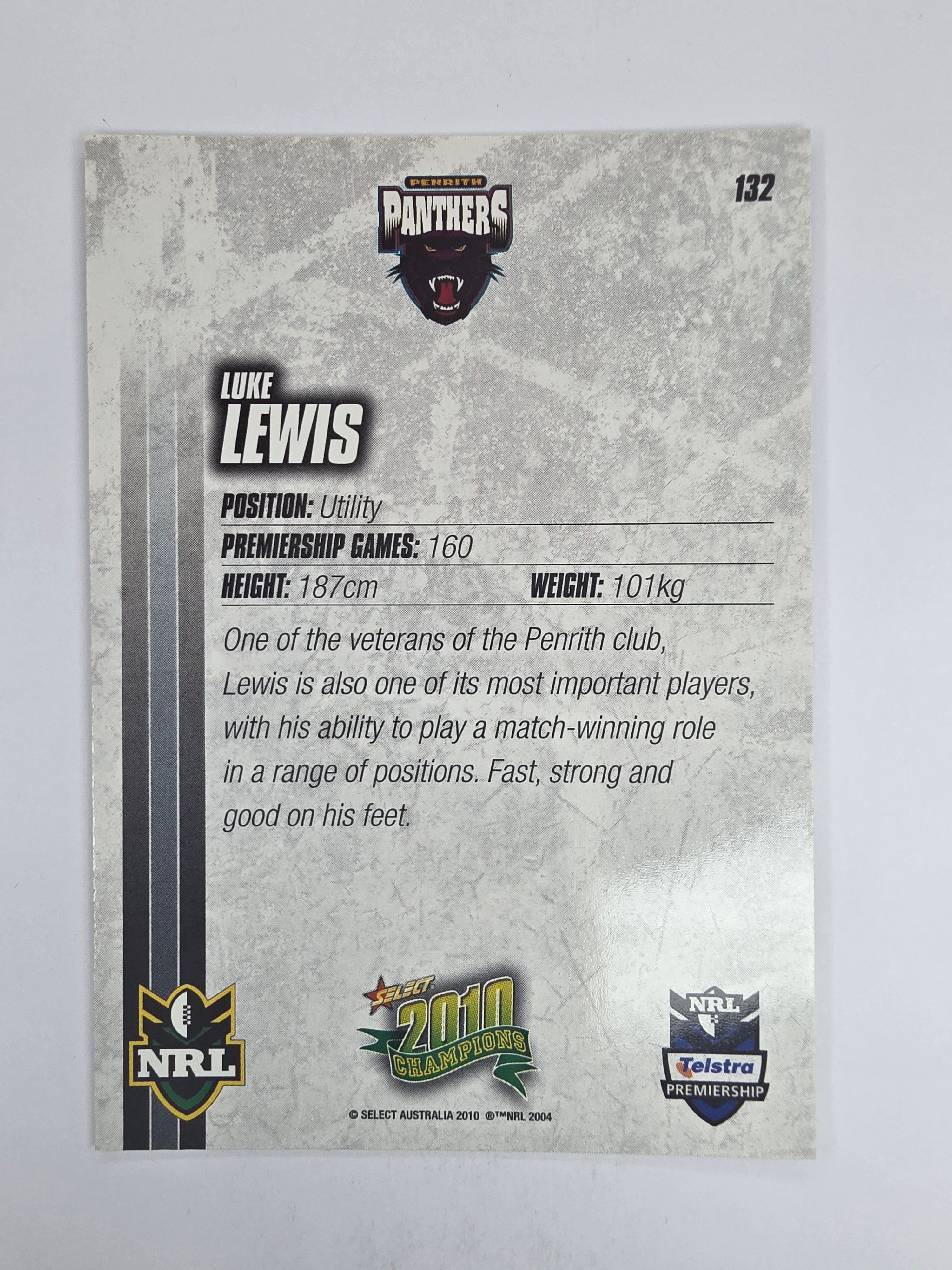 NRL 2010 Champions Base Card #132 Luke Lewis Penrith Panthers