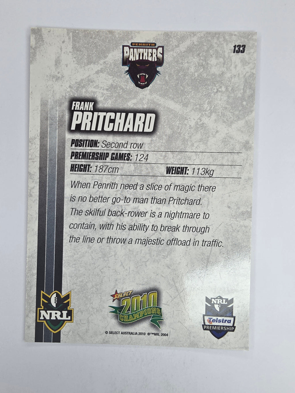 NRL 2010 Champions Base Card #133 Frank Pritchard Penrith Panthers