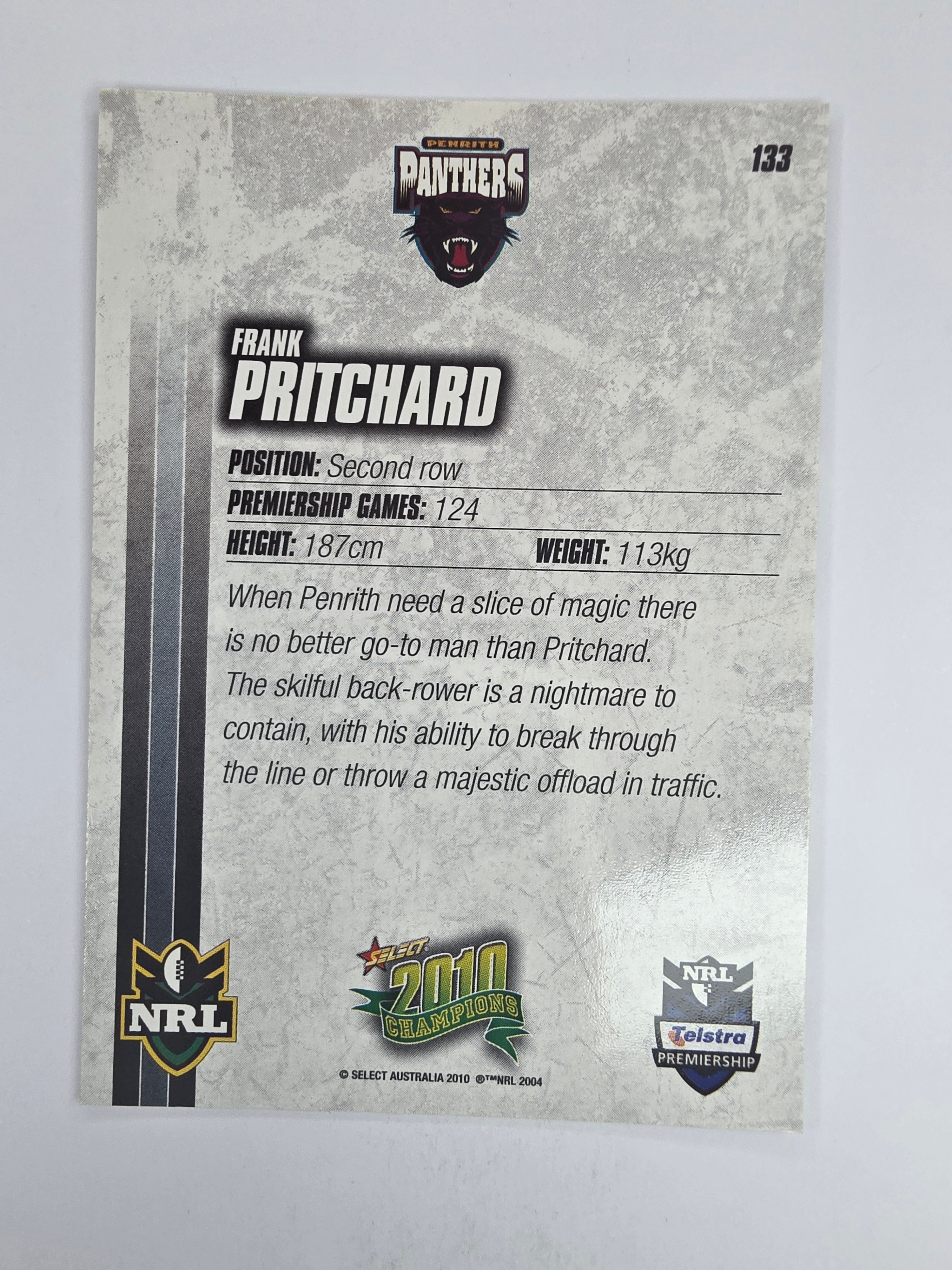 NRL 2010 Champions Base Card #133 Frank Pritchard Penrith Panthers