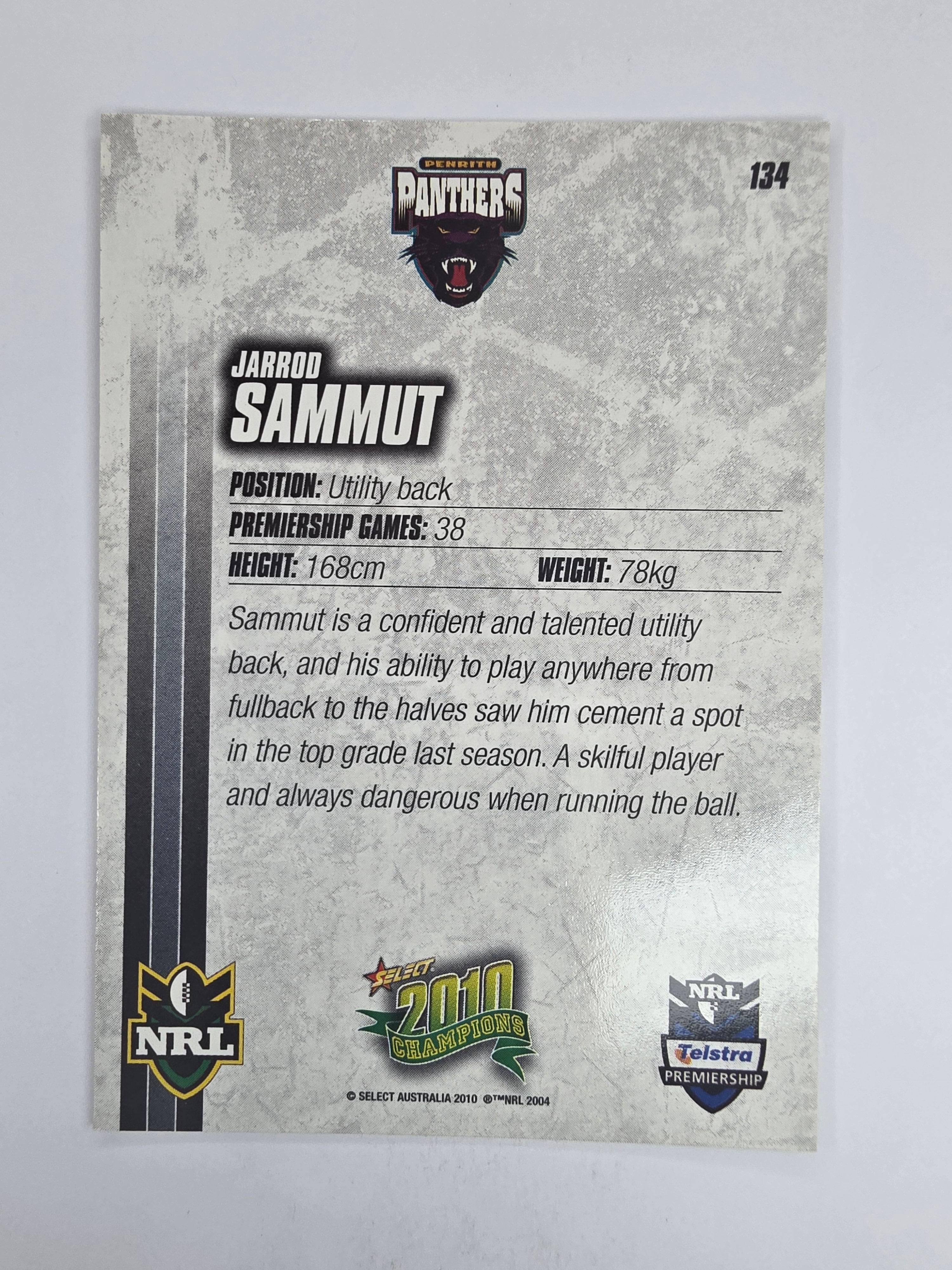 NRL 2010 Champions Base Card #134 Jarrod Sammut Penrith Panthers