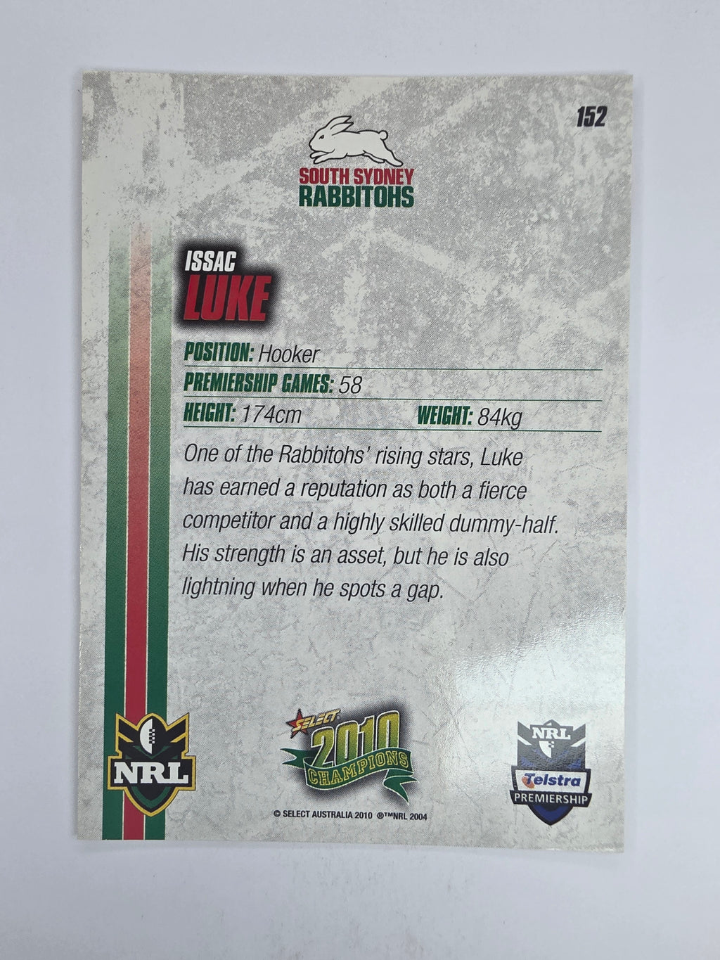 NRL 2010 Champions Base Card #152 Issac Luke South Sydney Rabbitohs