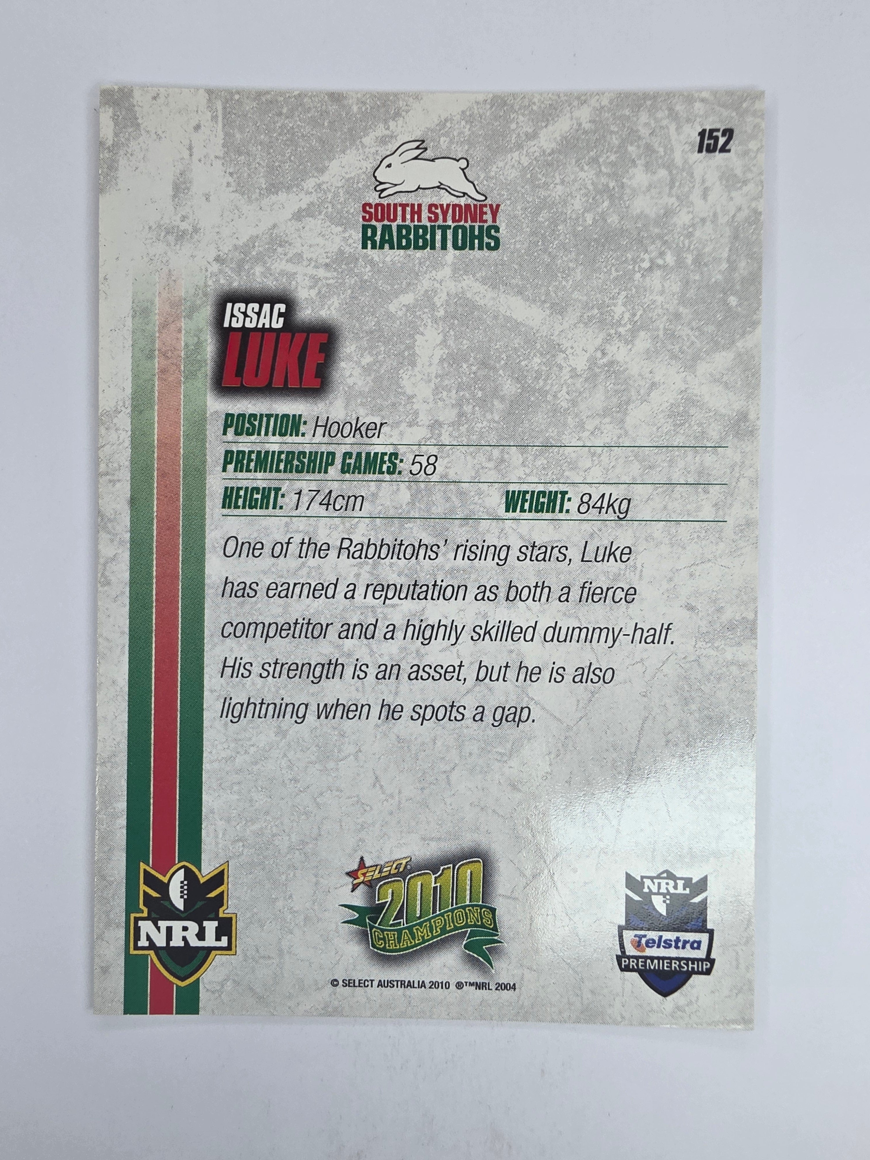 NRL 2010 Champions Base Card #152 Issac Luke South Sydney Rabbitohs