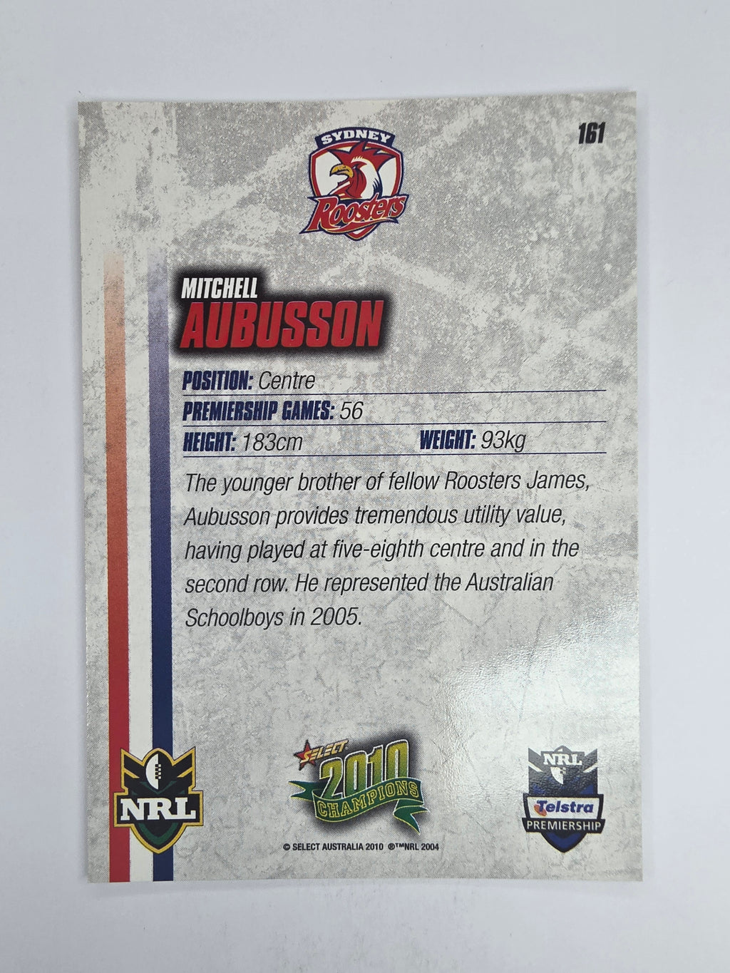 NRL 2010 Champions Base Card #161 Mitchell Aubusson Sydney Roosters
