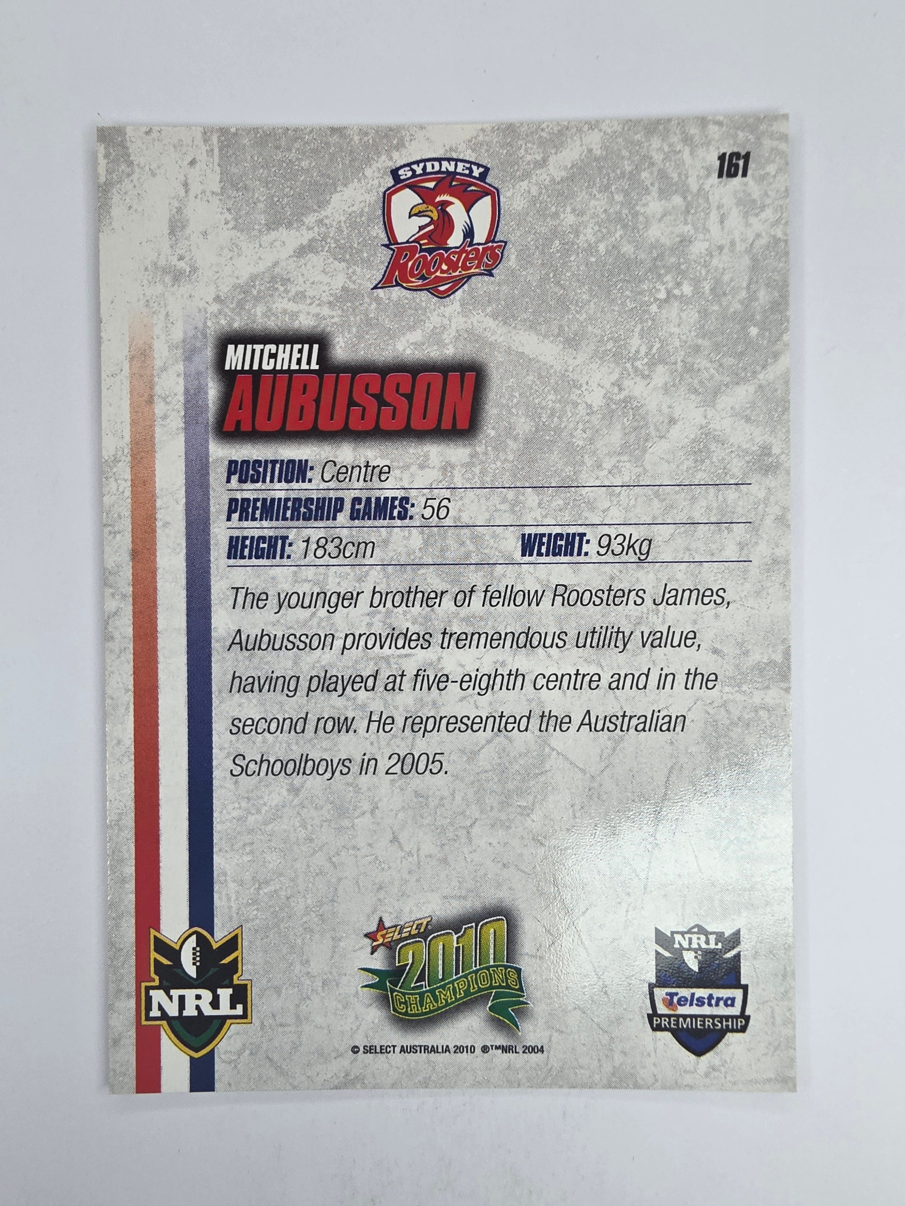 NRL 2010 Champions Base Card #161 Mitchell Aubusson Sydney Roosters