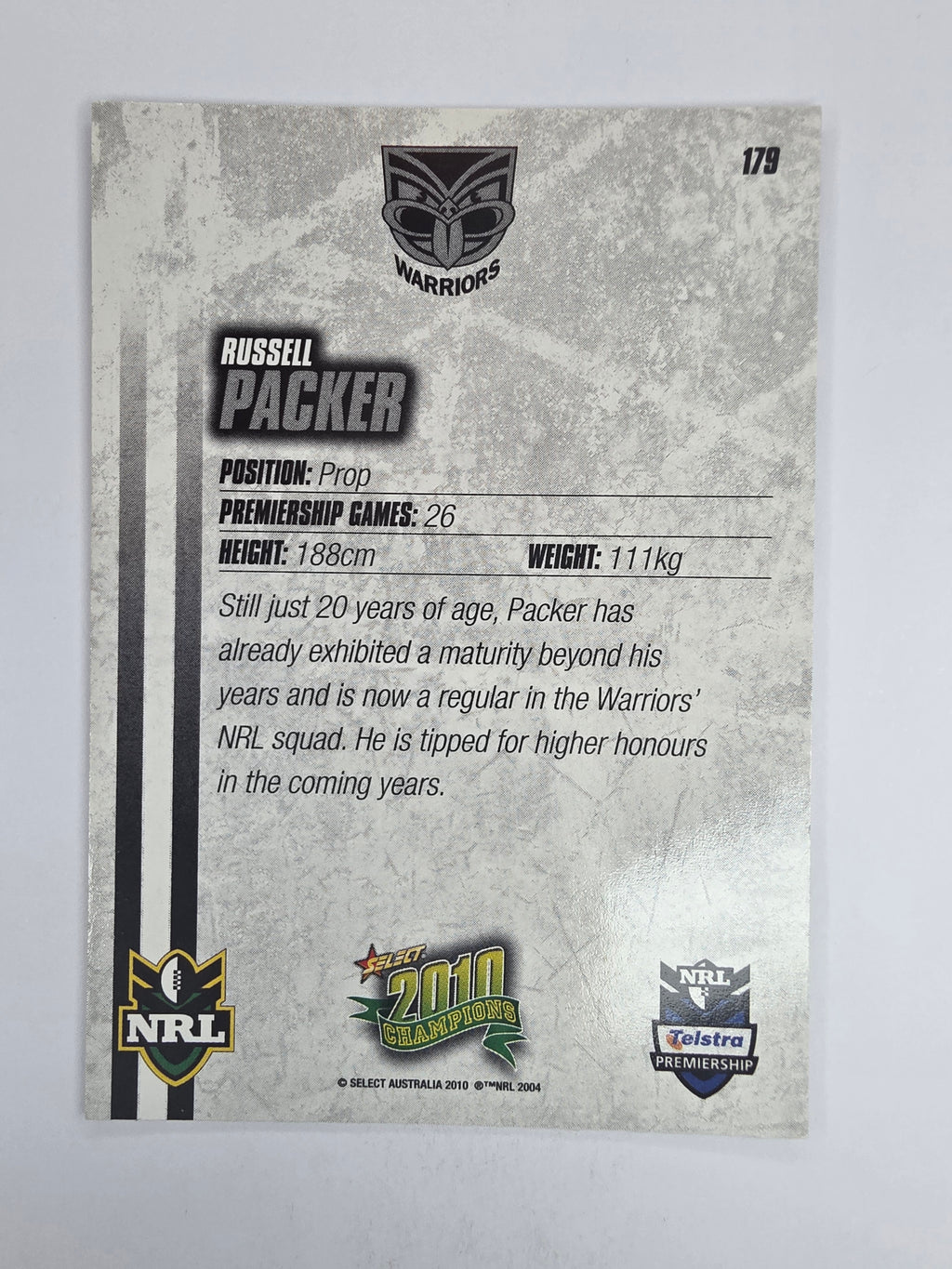 NRL 2010 Champions Base Card #179 Russell Packer New Zealand Warriors