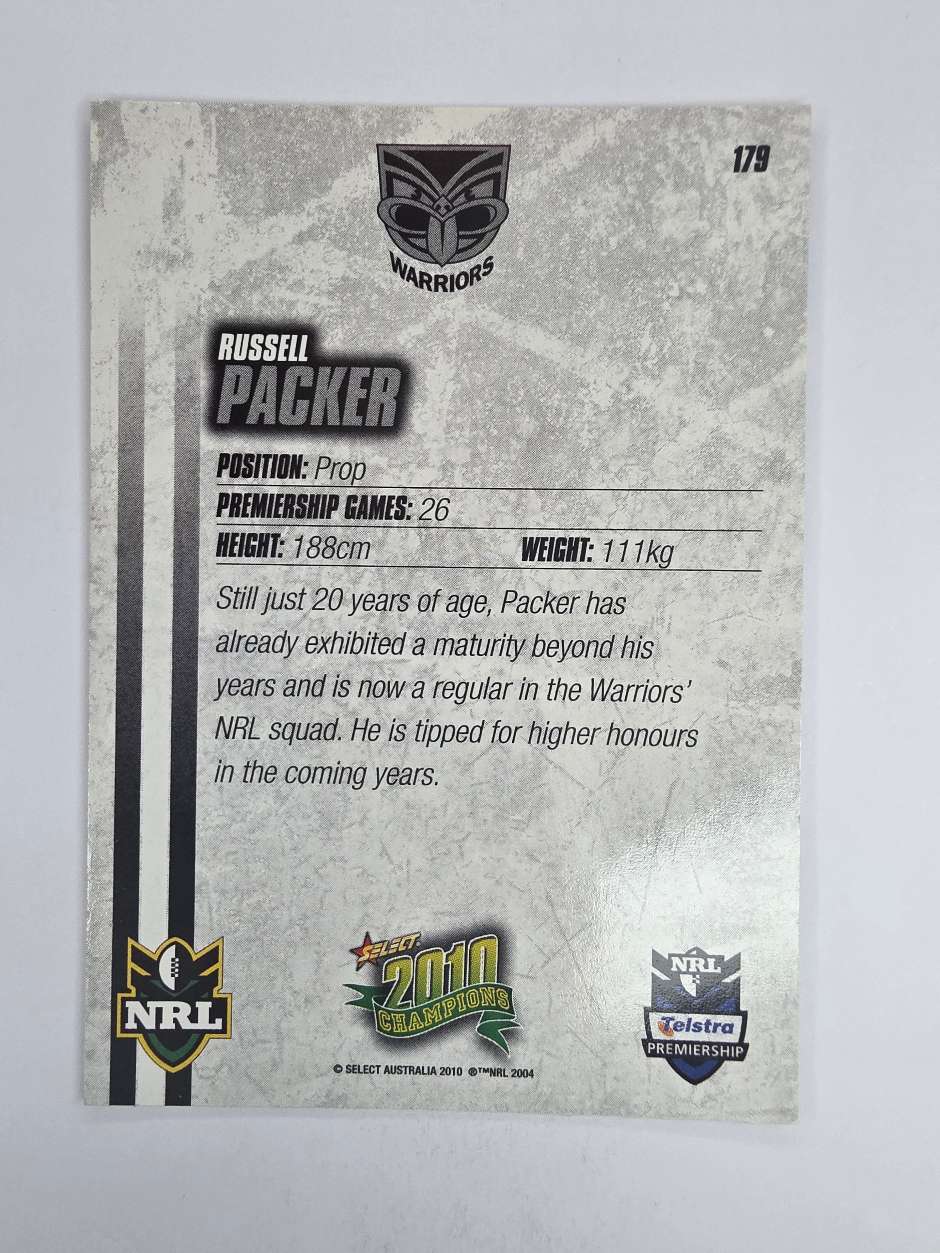 NRL 2010 Champions Base Card #179 Russell Packer New Zealand Warriors