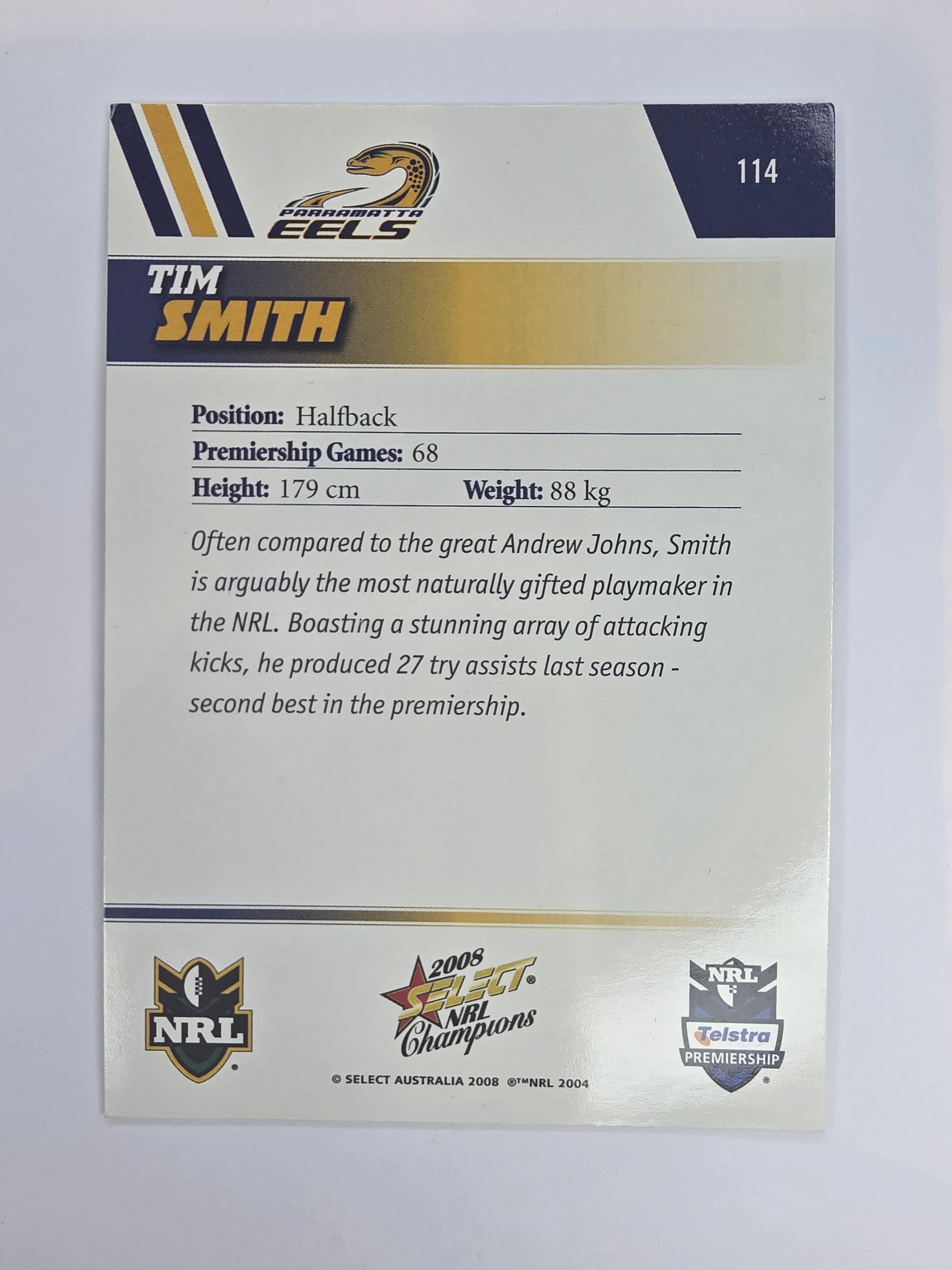 NRL 2008 Champions Base Card #114 Tim Smith Parramatta Eels