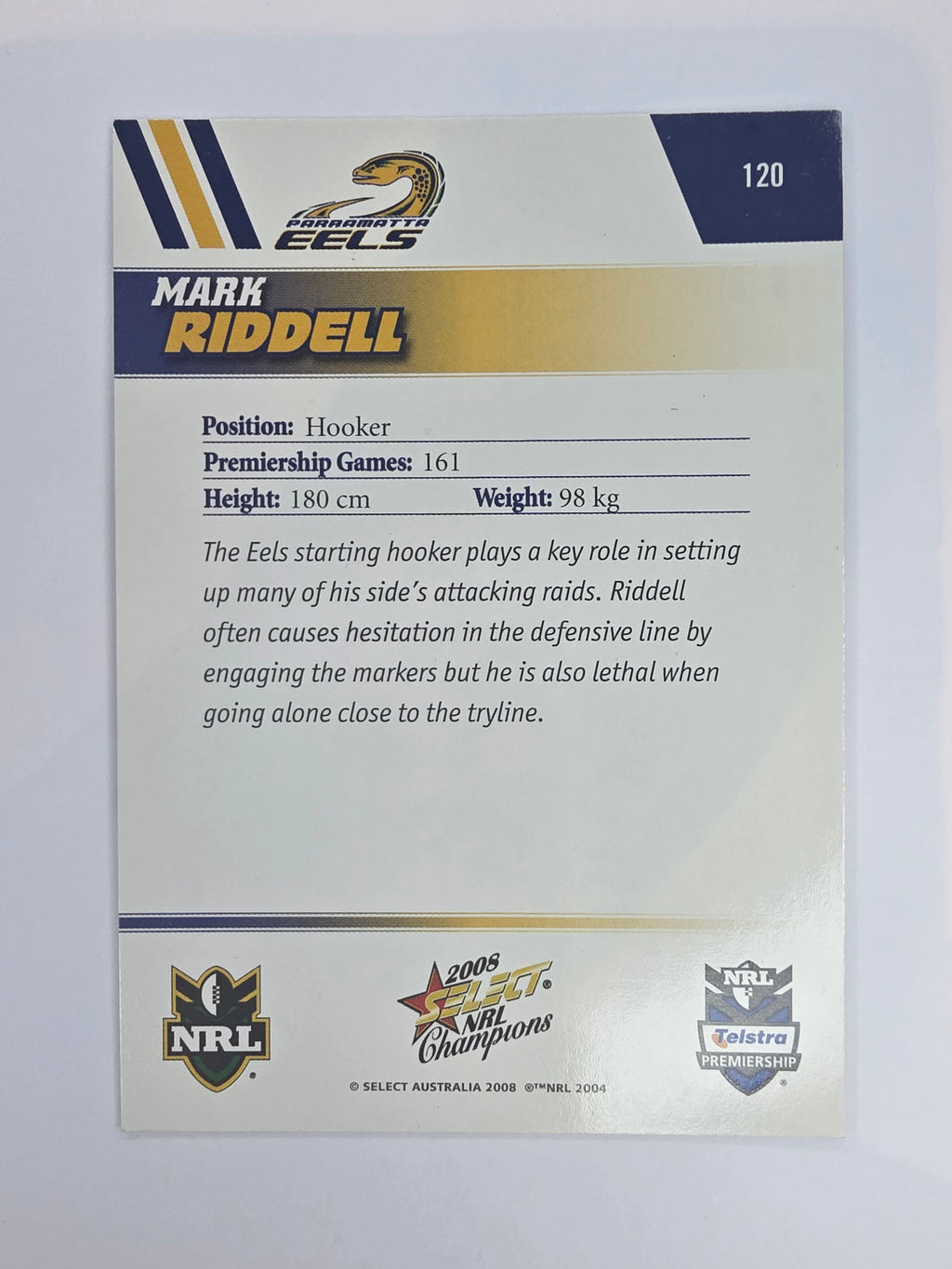 NRL 2008 Champions Base Card #120 Mark Riddell Parramatta Eels
