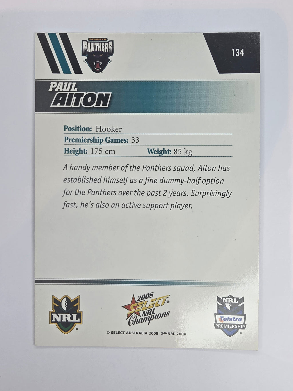 NRL 2008 Champions Base Card #134 Paul Aiton Penrith Panthers