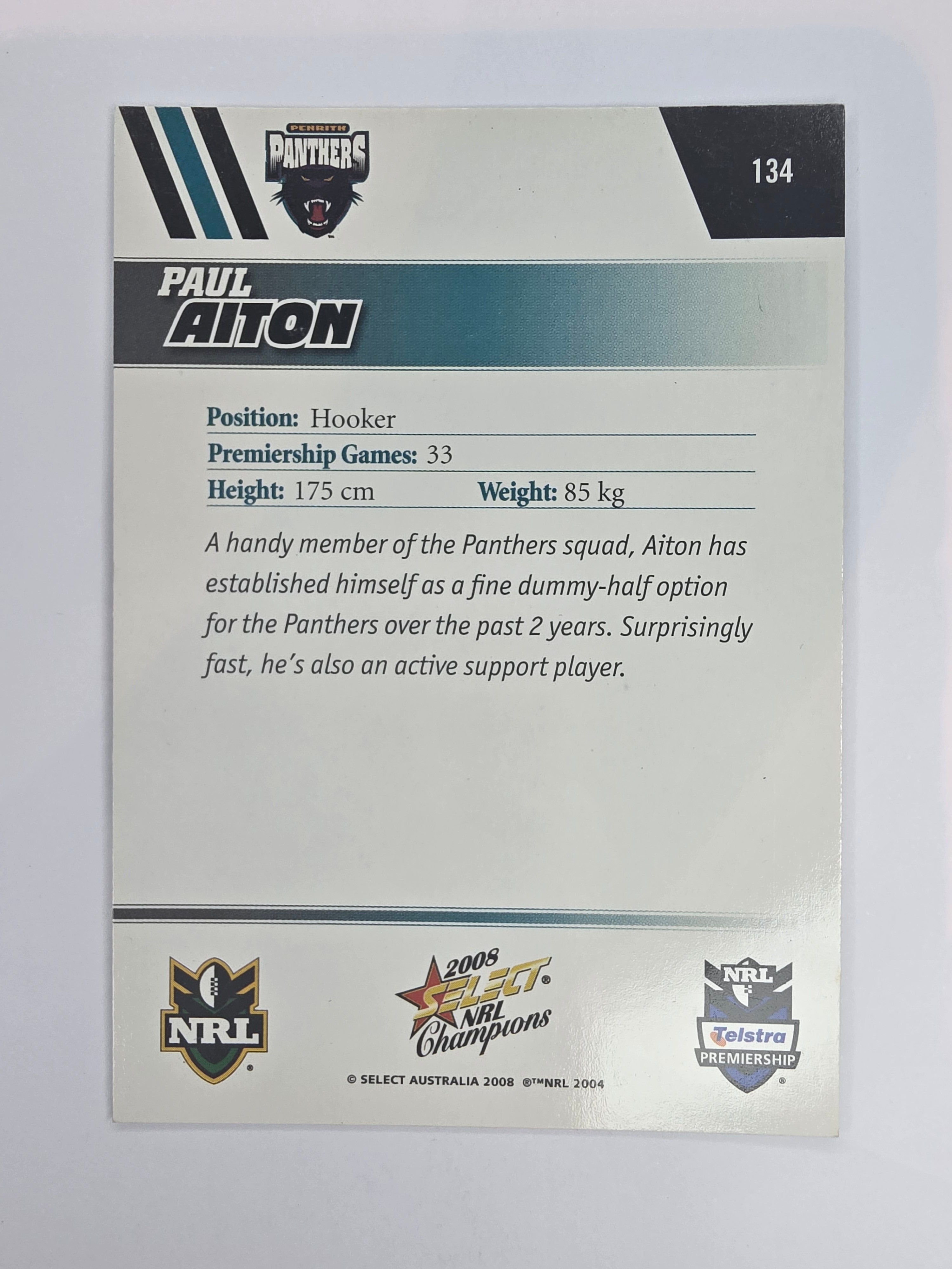 NRL 2008 Champions Base Card #134 Paul Aiton Penrith Panthers
