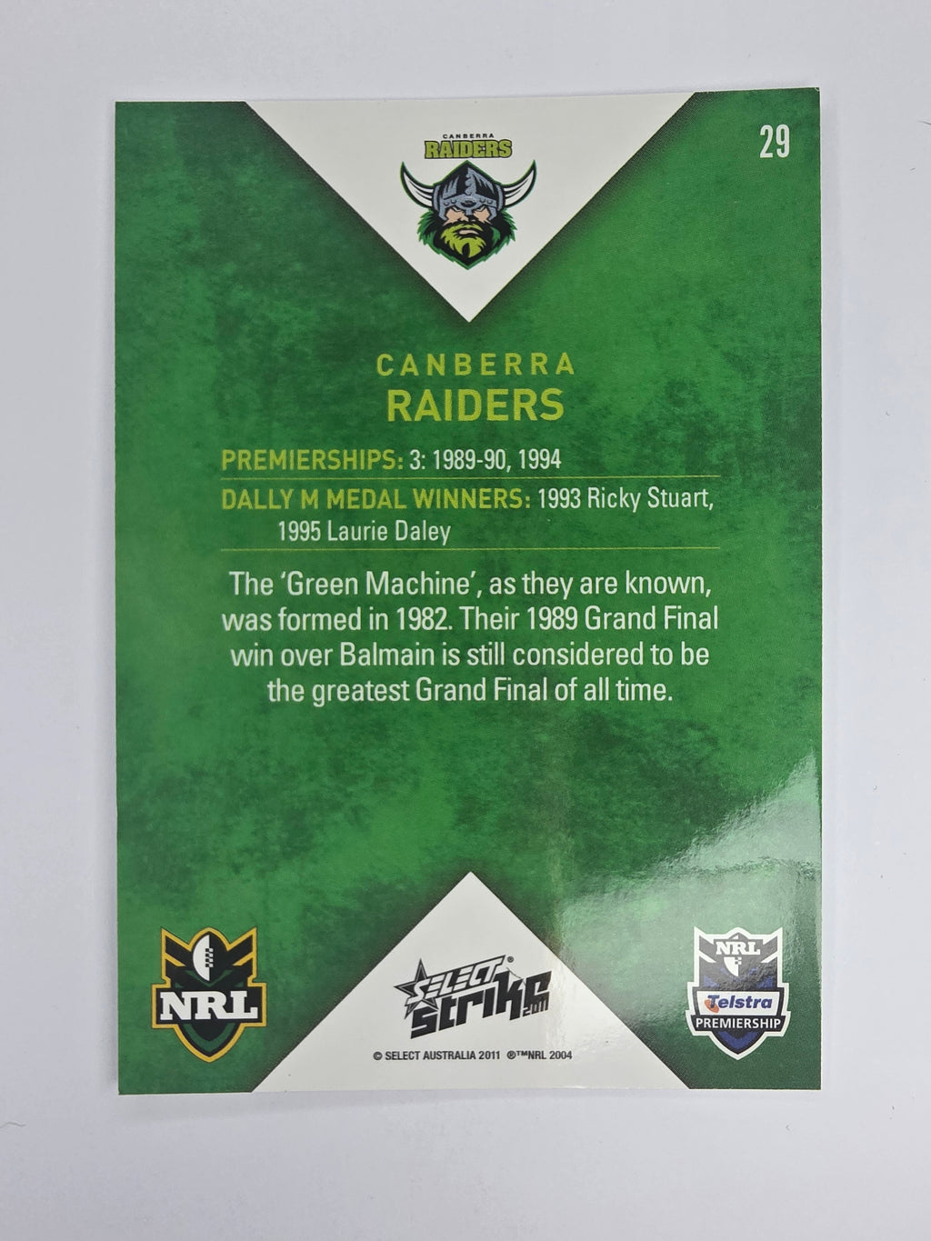 NRL 2011 Strike Base Card #29 Canberra Raiders Logo
