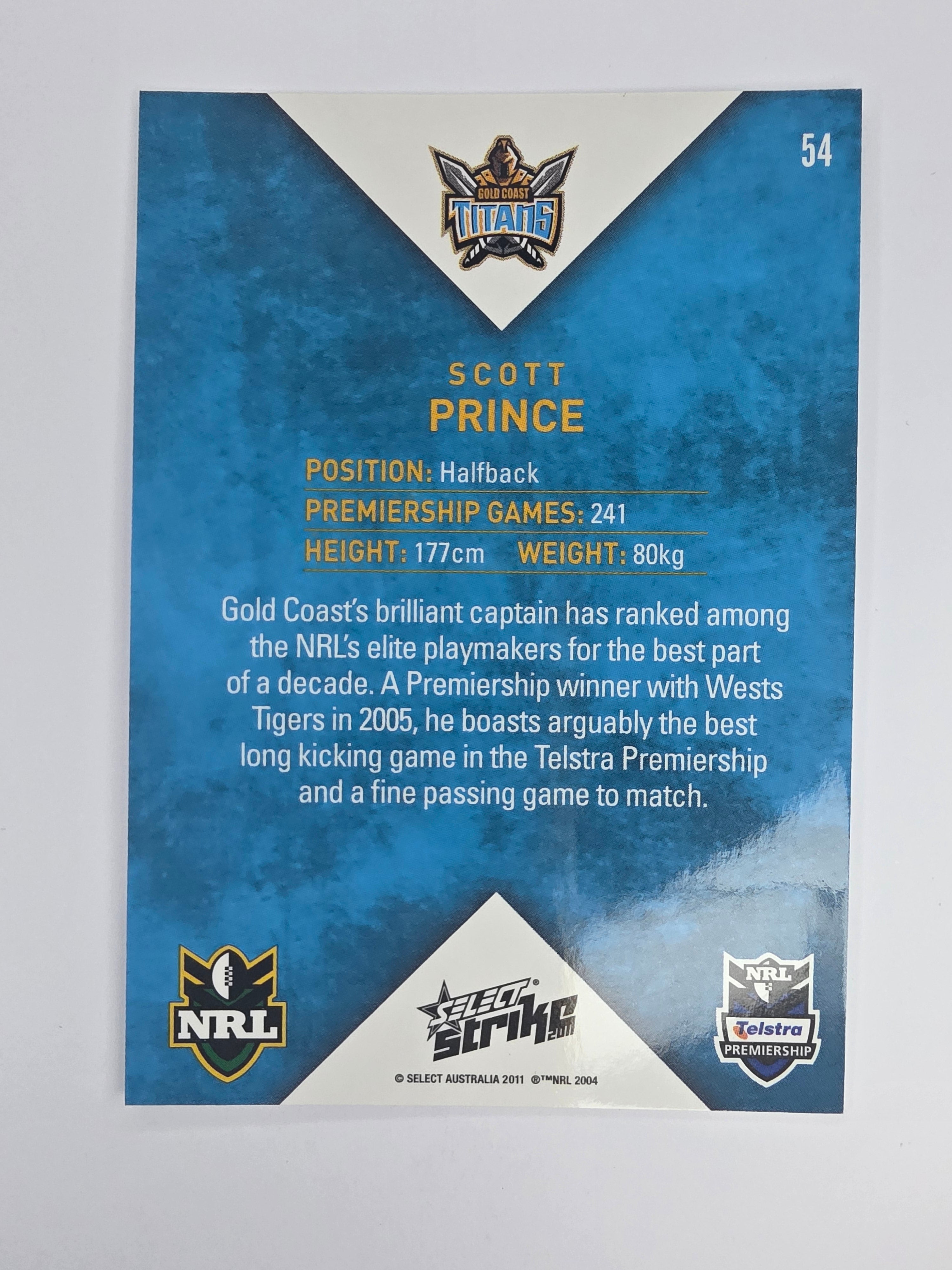 NRL 2011 Strike Base Card #54 Scott Prince Gold Coast Titans