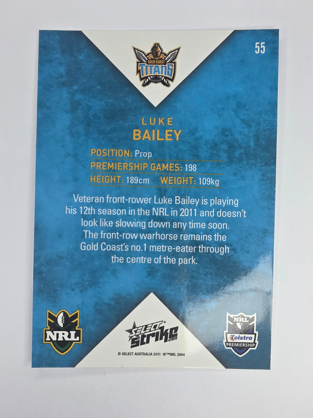 NRL 2011 Strike Base Card #55 Luke Bailey Gold Coast Titans