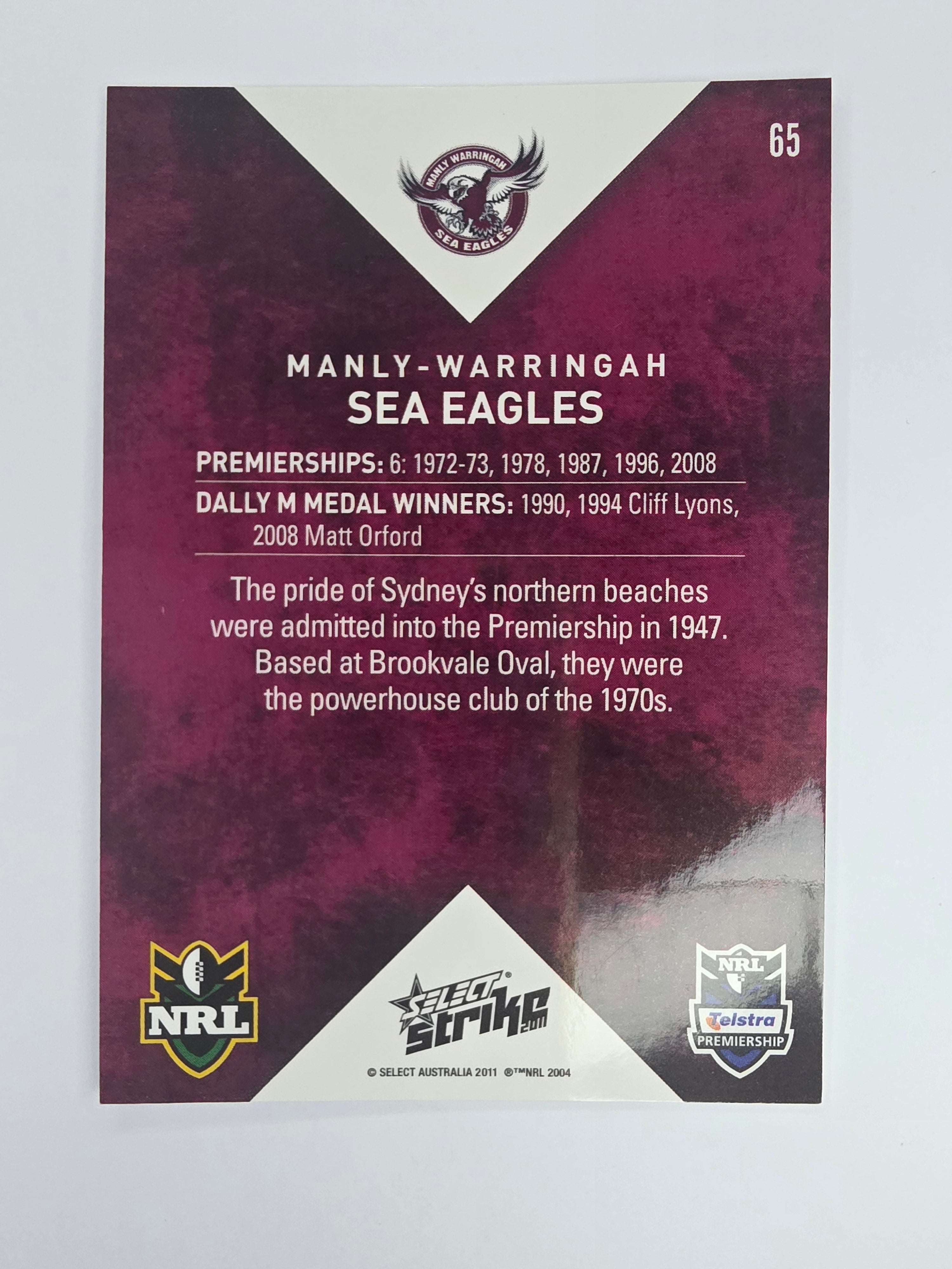 NRL 2011 Strike Base Card #65 Manly Warringah Sea Eagles Logo