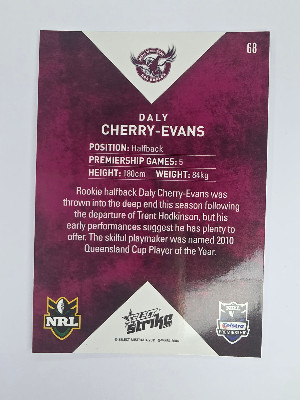 NRL 2011 Strike Base Card #68 Daly Cherry-Evans Manly Warringah Sea Eagles