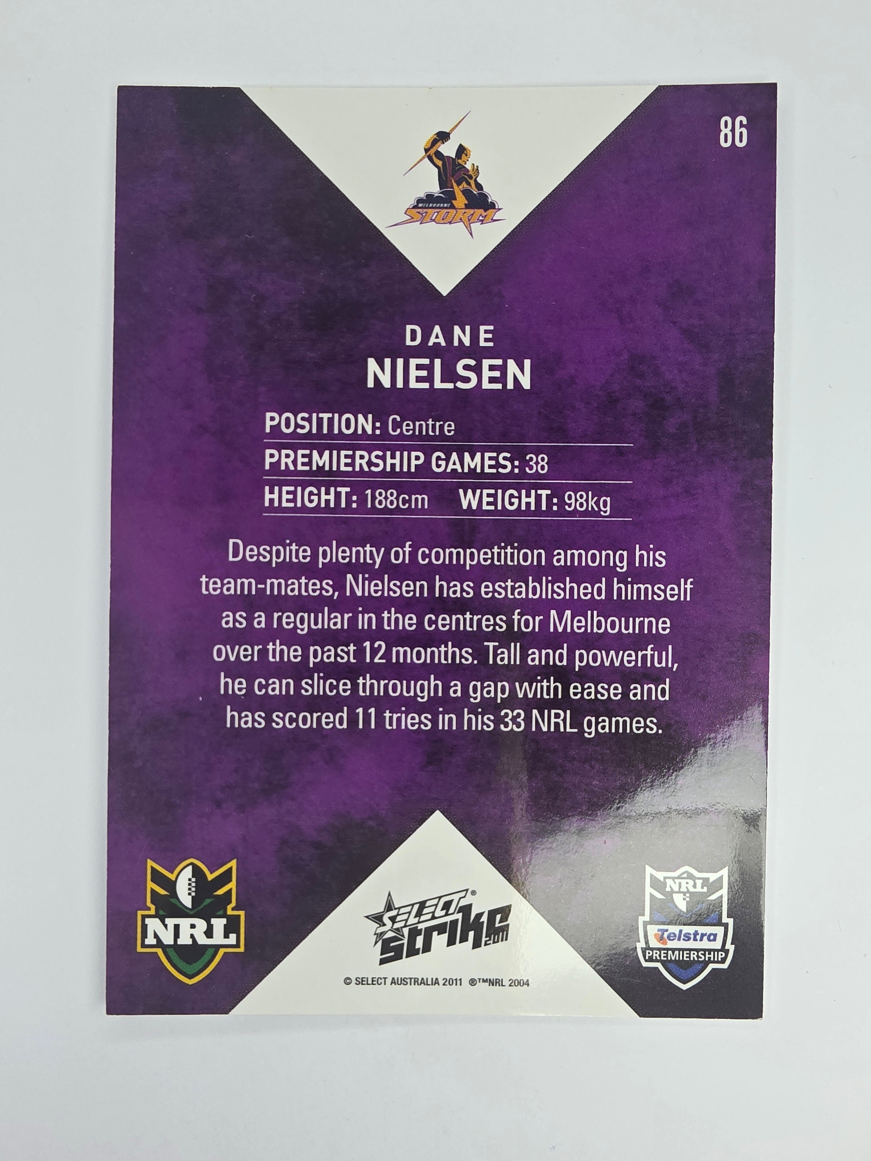 NRL 2011 Strike Base Card #86 Dane Nielsen Melbourne Storm