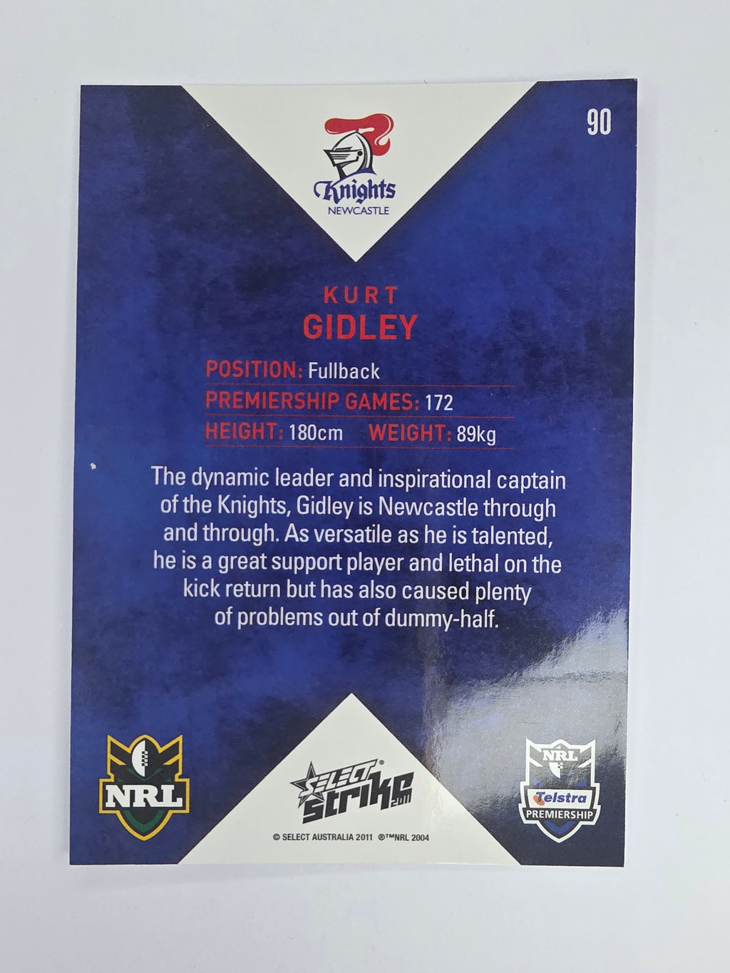 NRL 2011 Strike Base Card #90 Kurt Gidley Newcastle Knights
