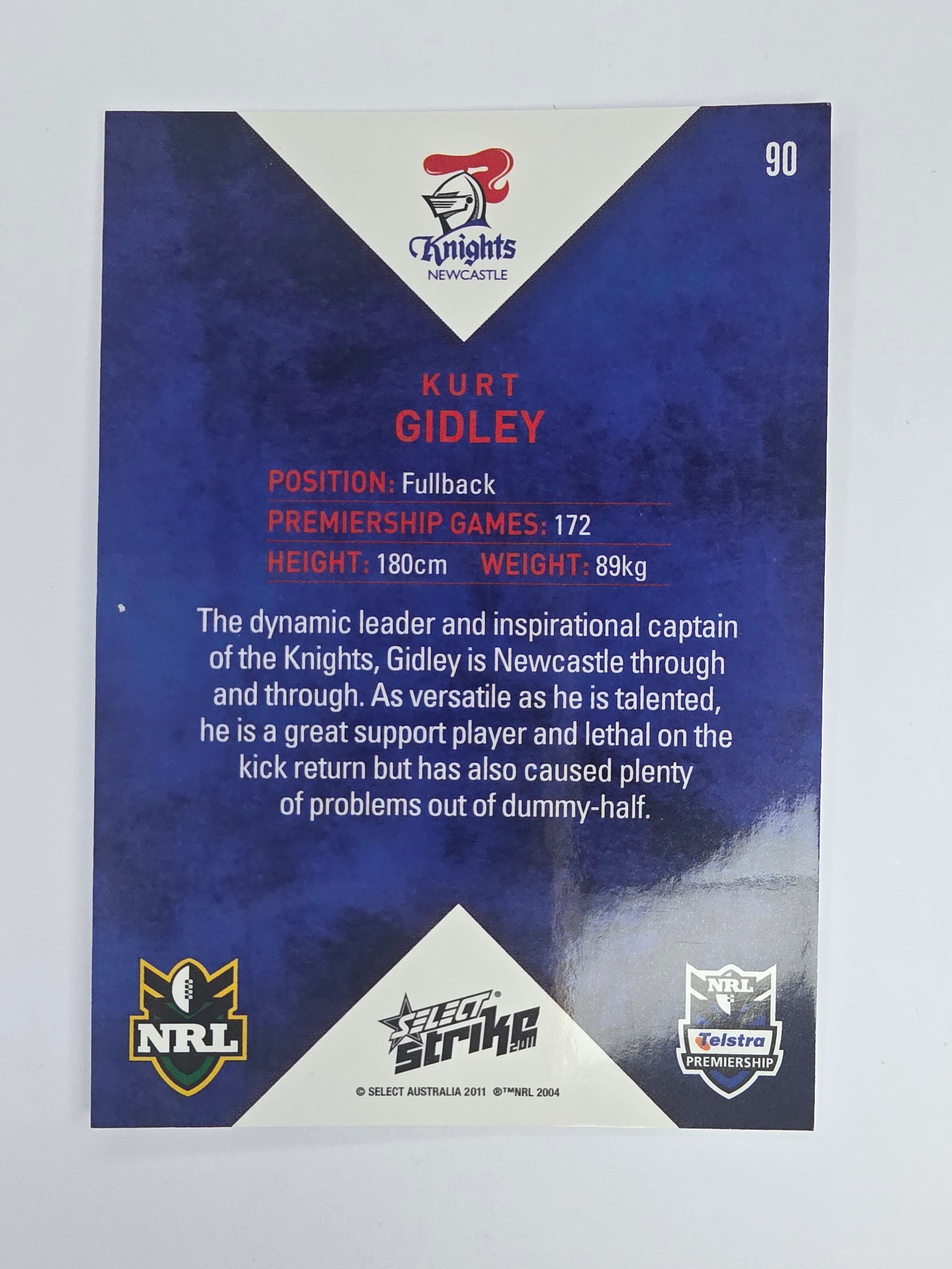NRL 2011 Strike Base Card #90 Kurt Gidley Newcastle Knights