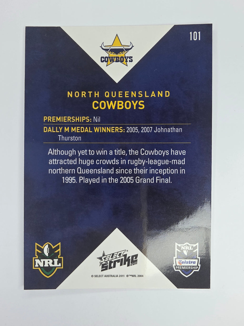 NRL 2011 Strike Base Card #101 North Queensland Cowboys Logo