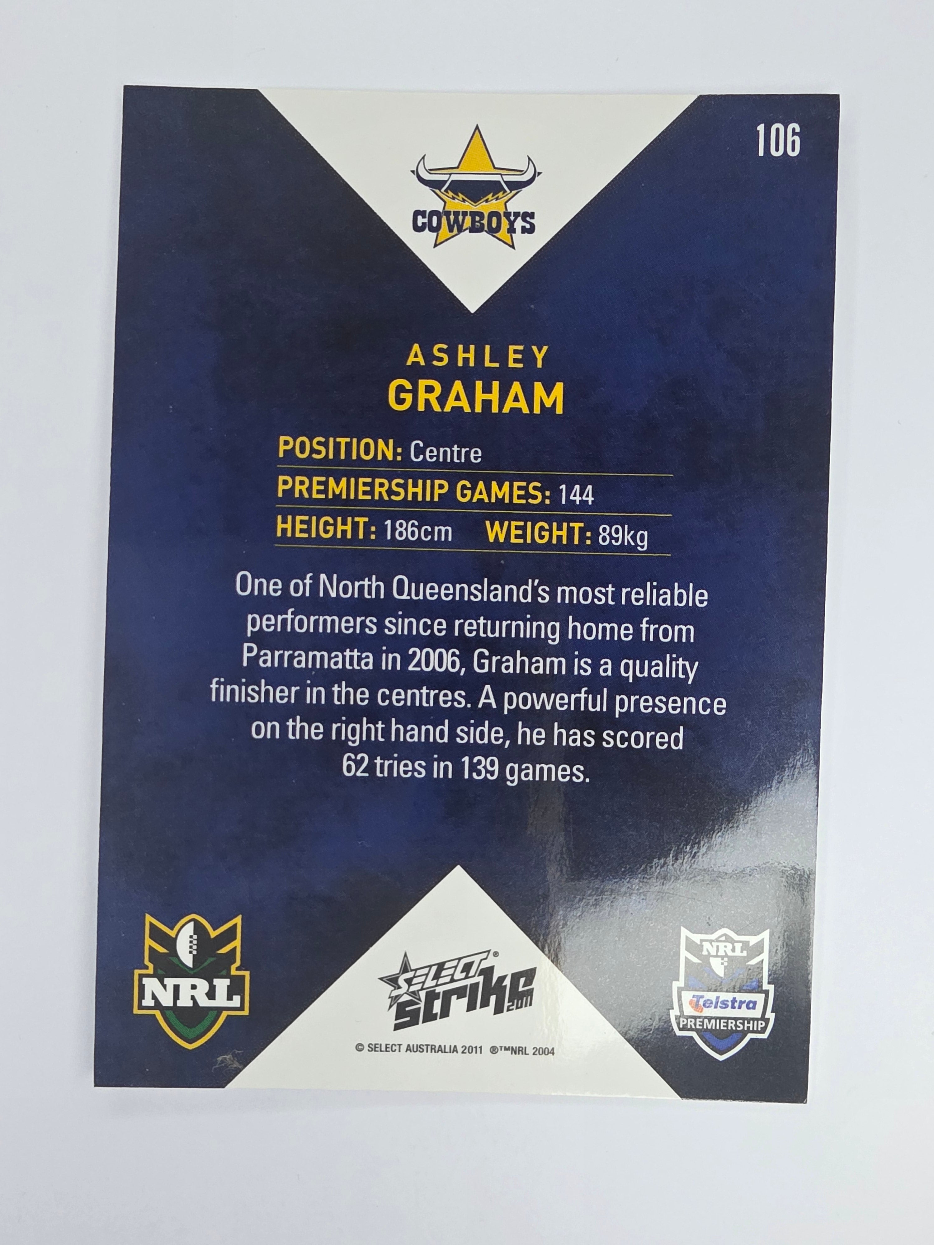 NRL 2011 Strike Base Card #106 Ashley Graham North Queensland Cowboys