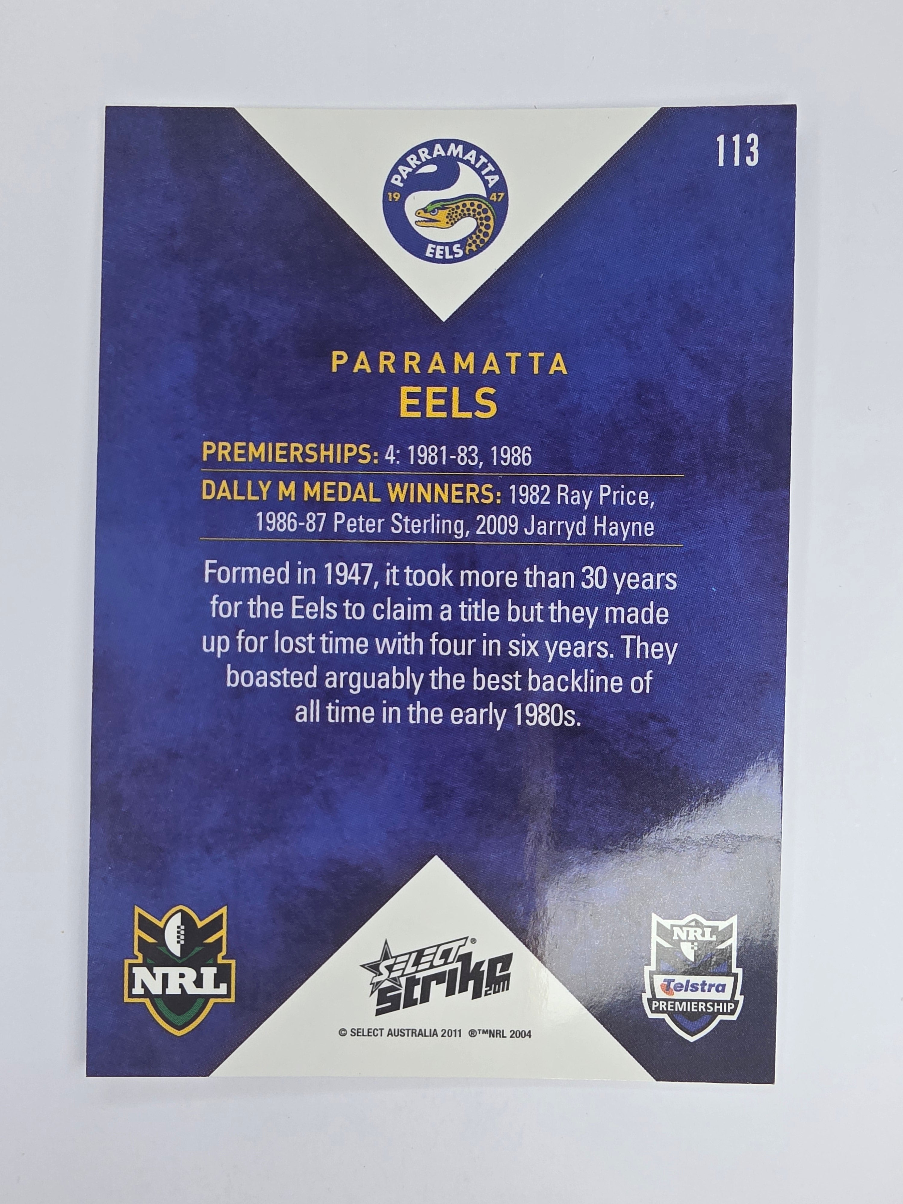 NRL 2011 Strike Base Card #113 Parramatta Eels Logo