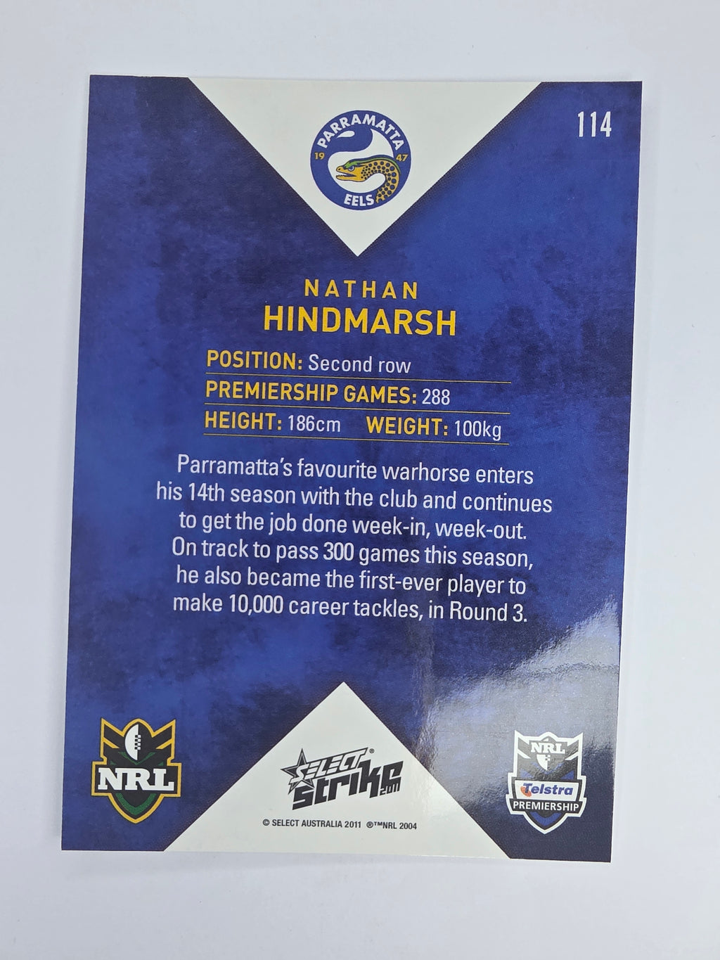 NRL 2011 Strike Base Card #114 Nathan Hindmarsh Parramatta Eels