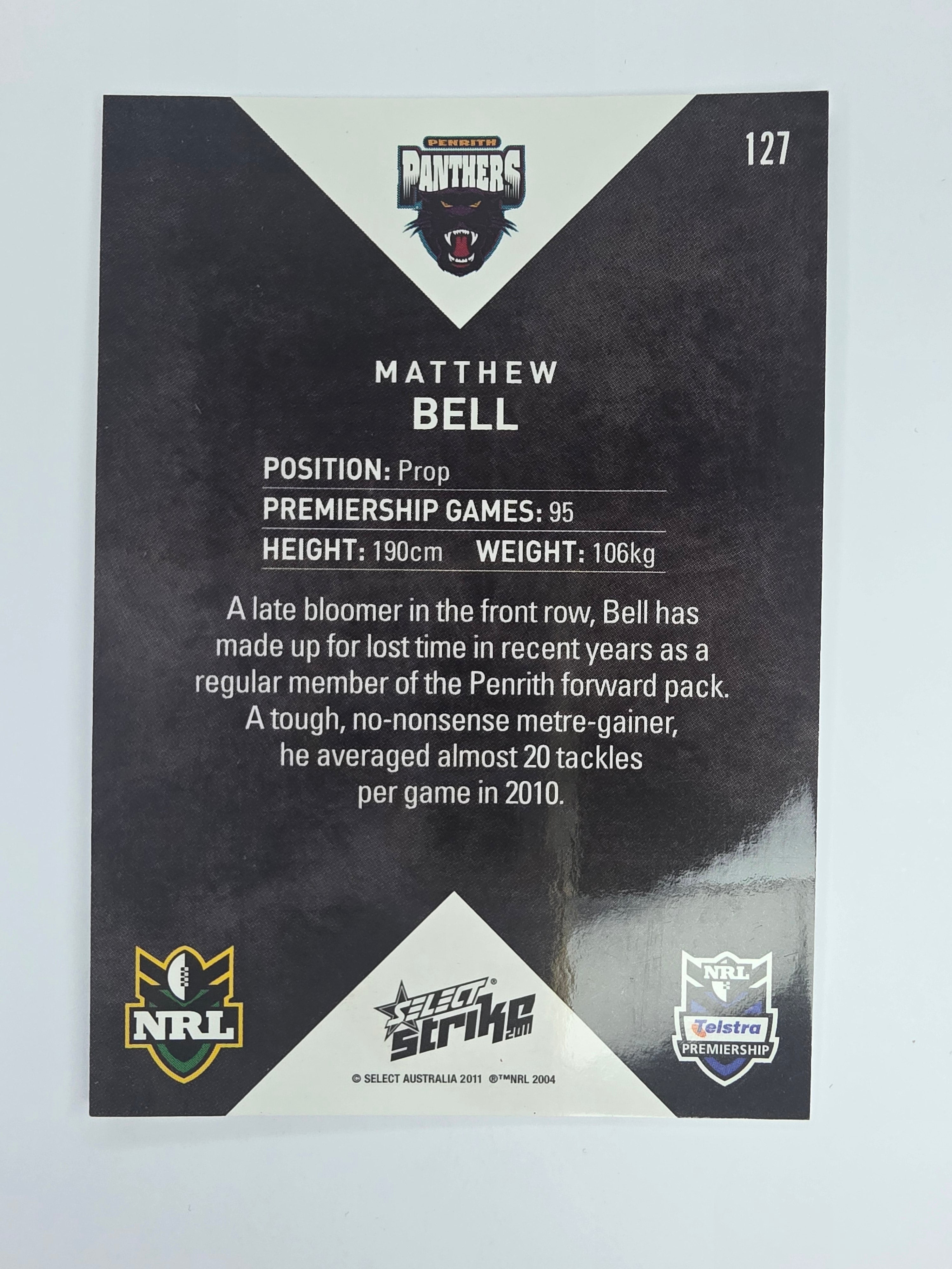 NRL 2011 Strike Base Card #127 Matthew Bell Penrith Panthers