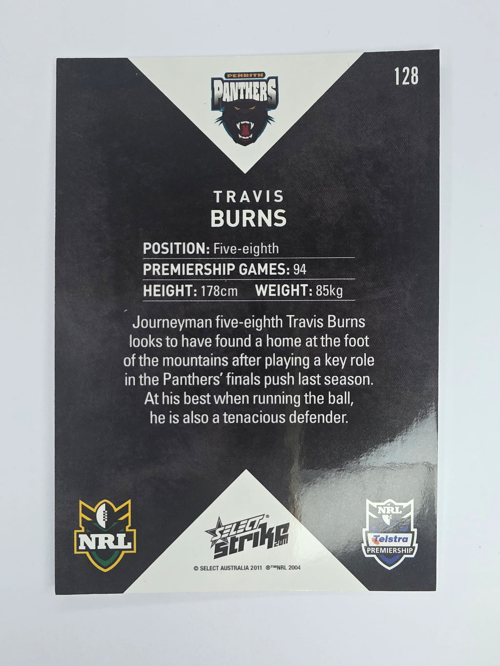 NRL 2011 Strike Base Card #128 Travis Burns Penrith Panthers
