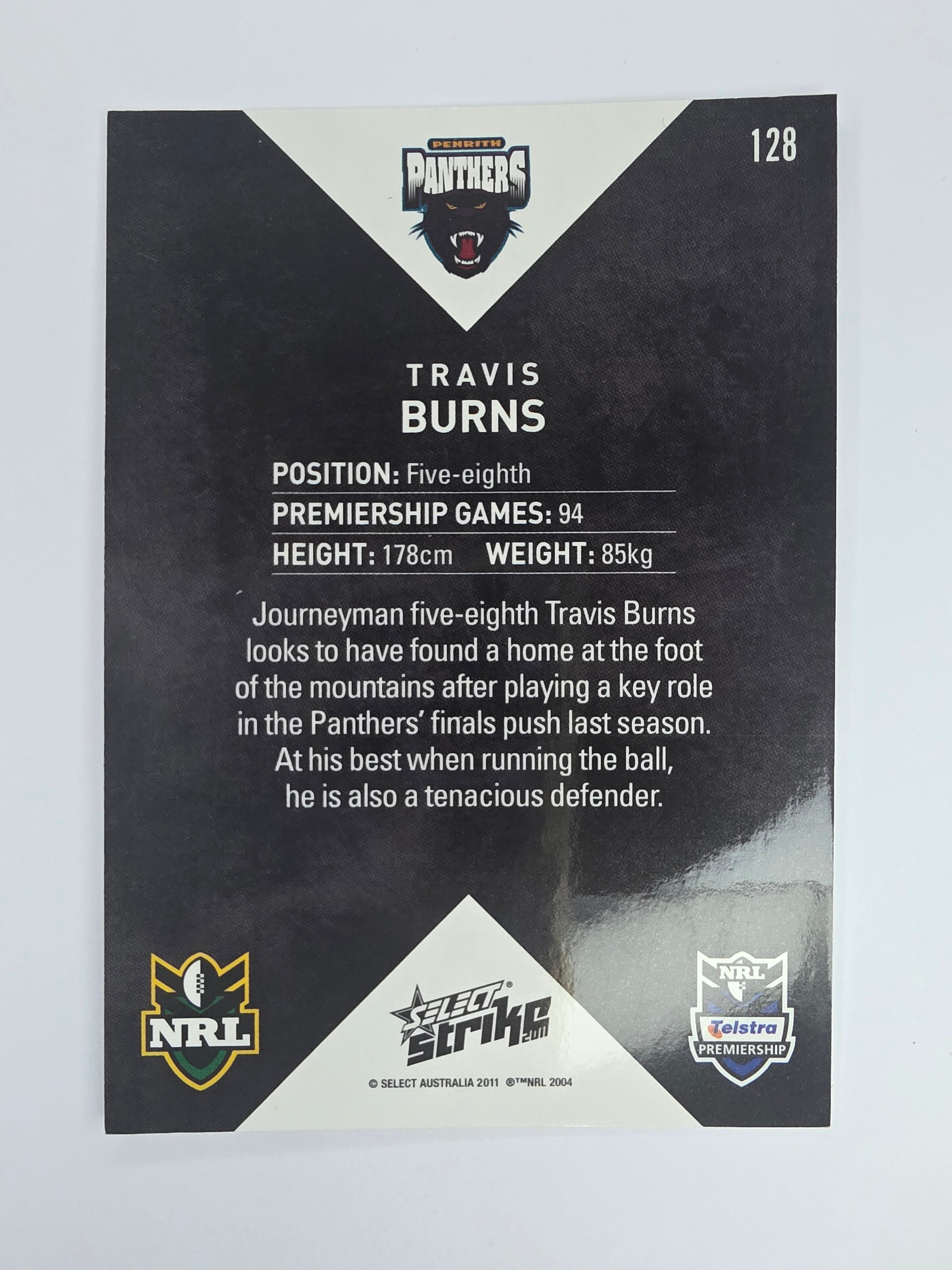 NRL 2011 Strike Base Card #128 Travis Burns Penrith Panthers