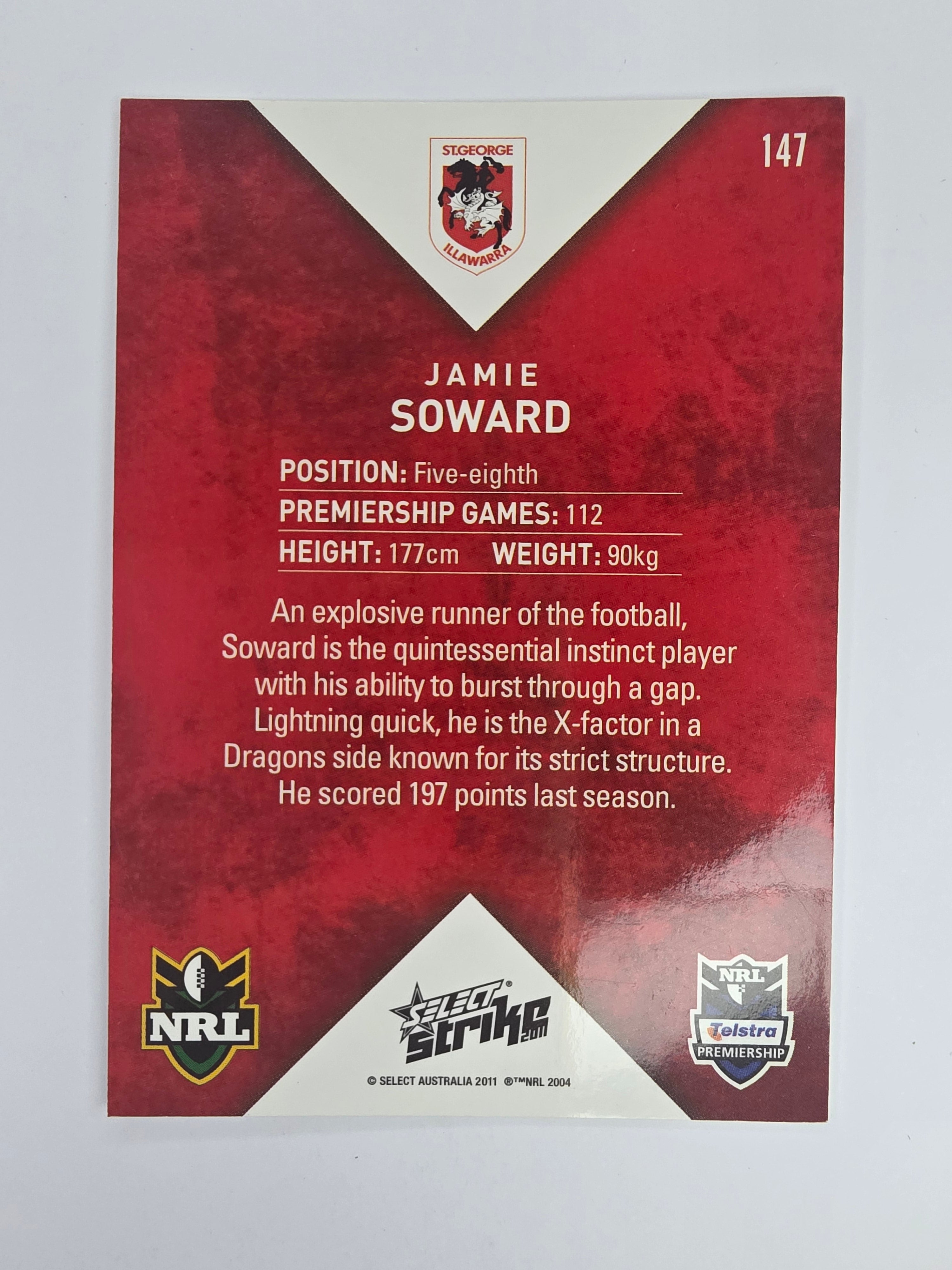 NRL 2011 Strike Base Card #147 Jamie Soward St George Illawarra Dragons