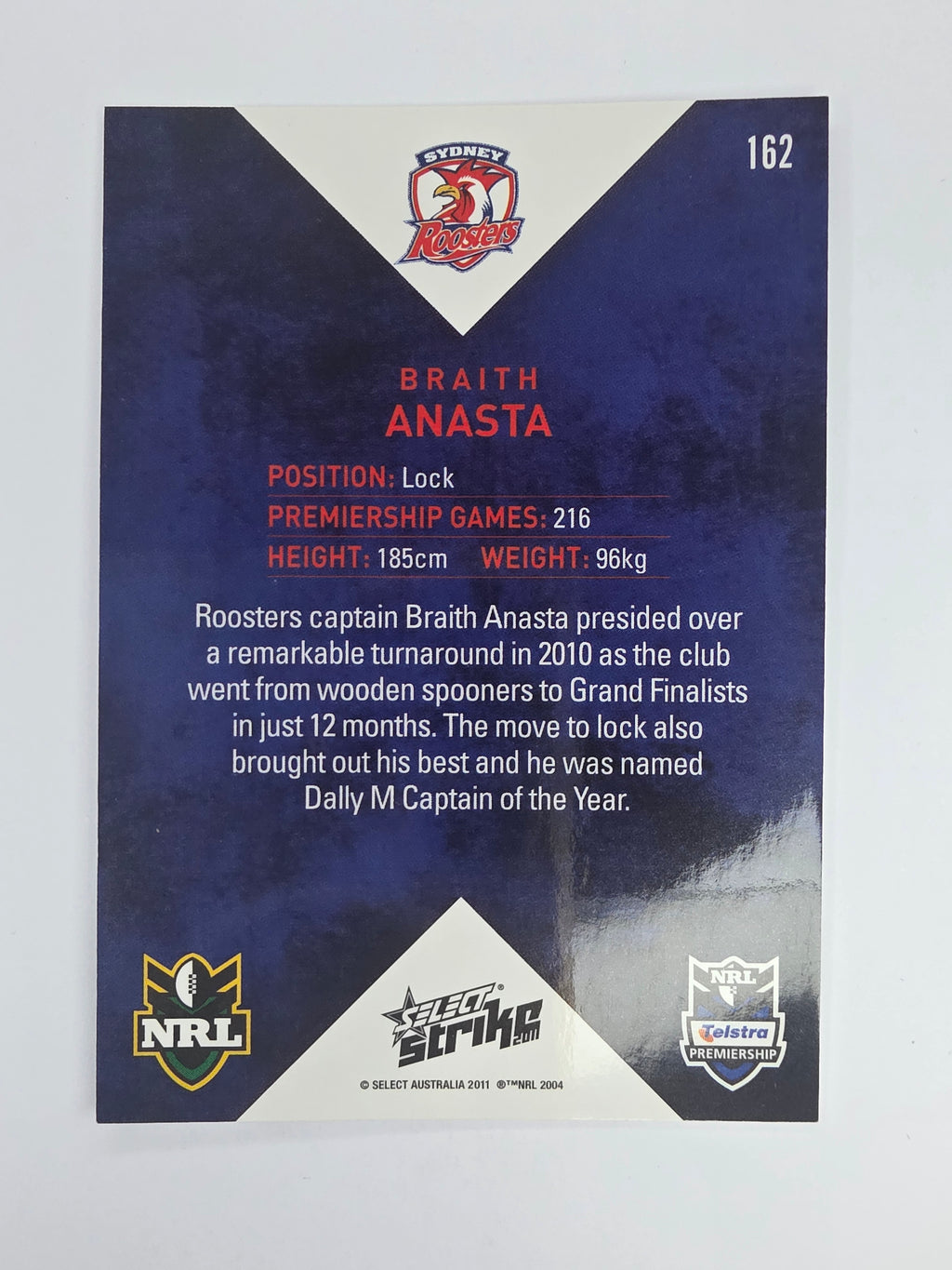 NRL 2011 Strike Base Card #162 Braith Anasta Sydney Roosters