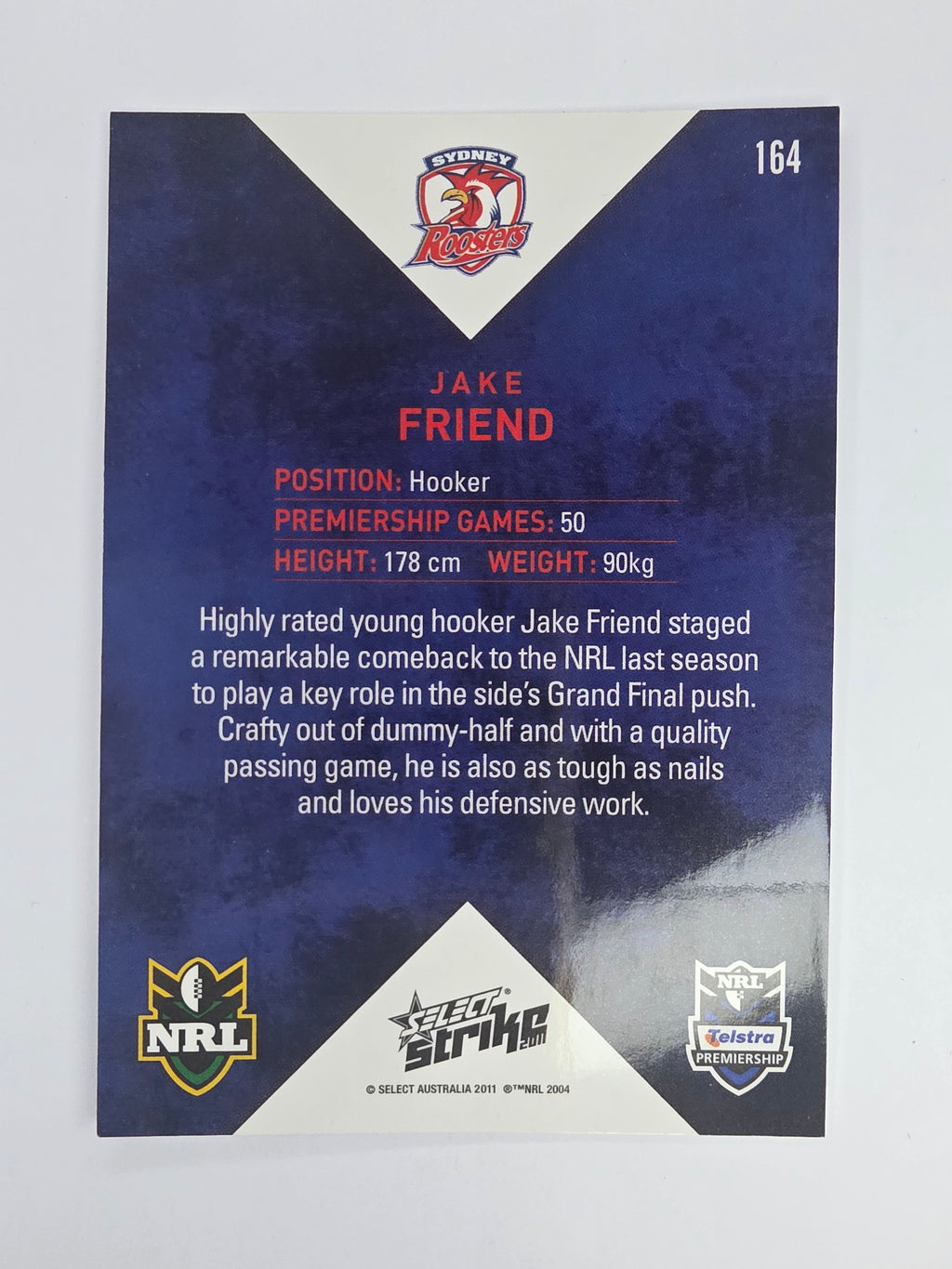 NRL 2011 Strike Base Card #164 Jake Friend Sydney Roosters