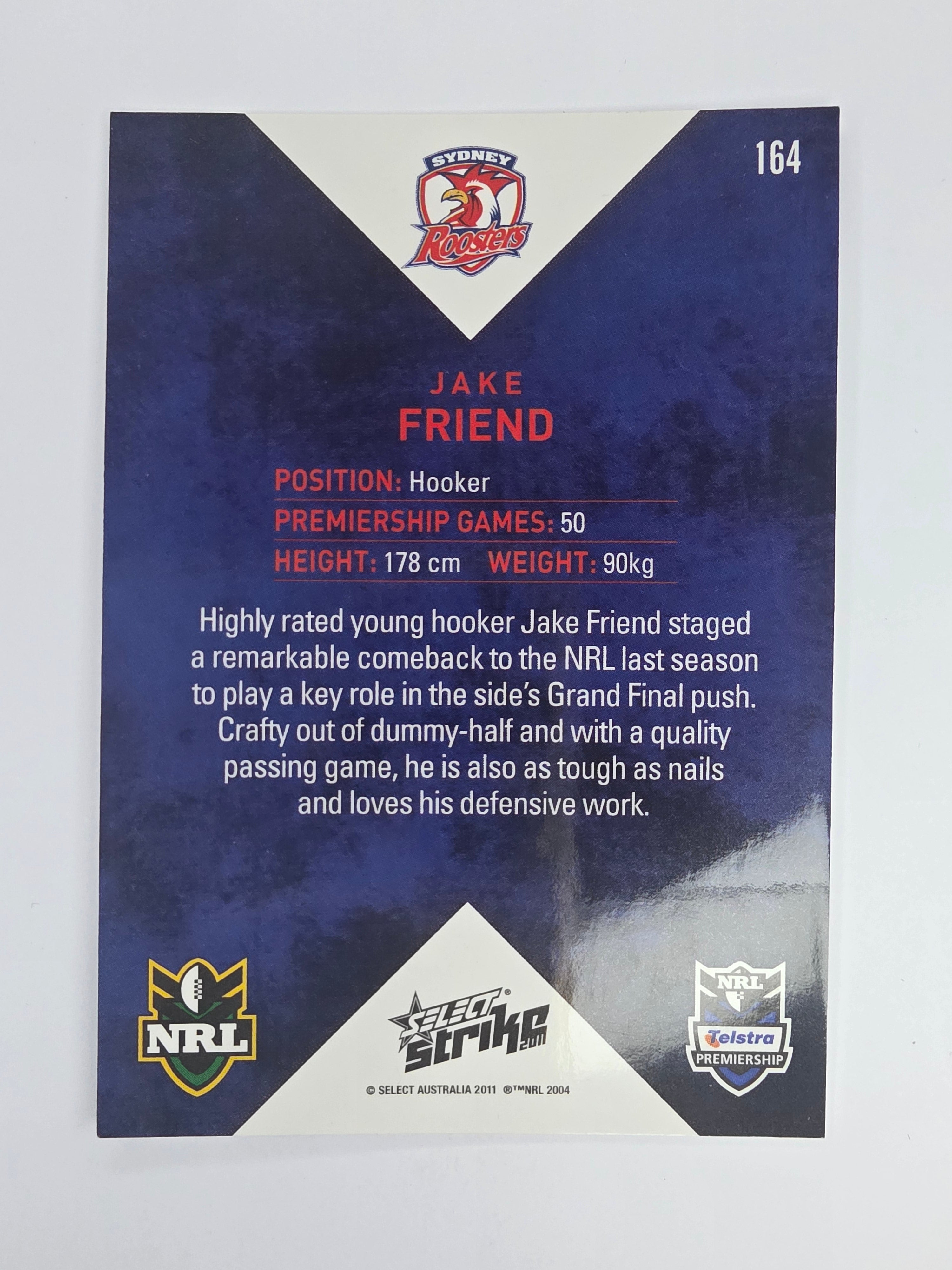 NRL 2011 Strike Base Card #164 Jake Friend Sydney Roosters