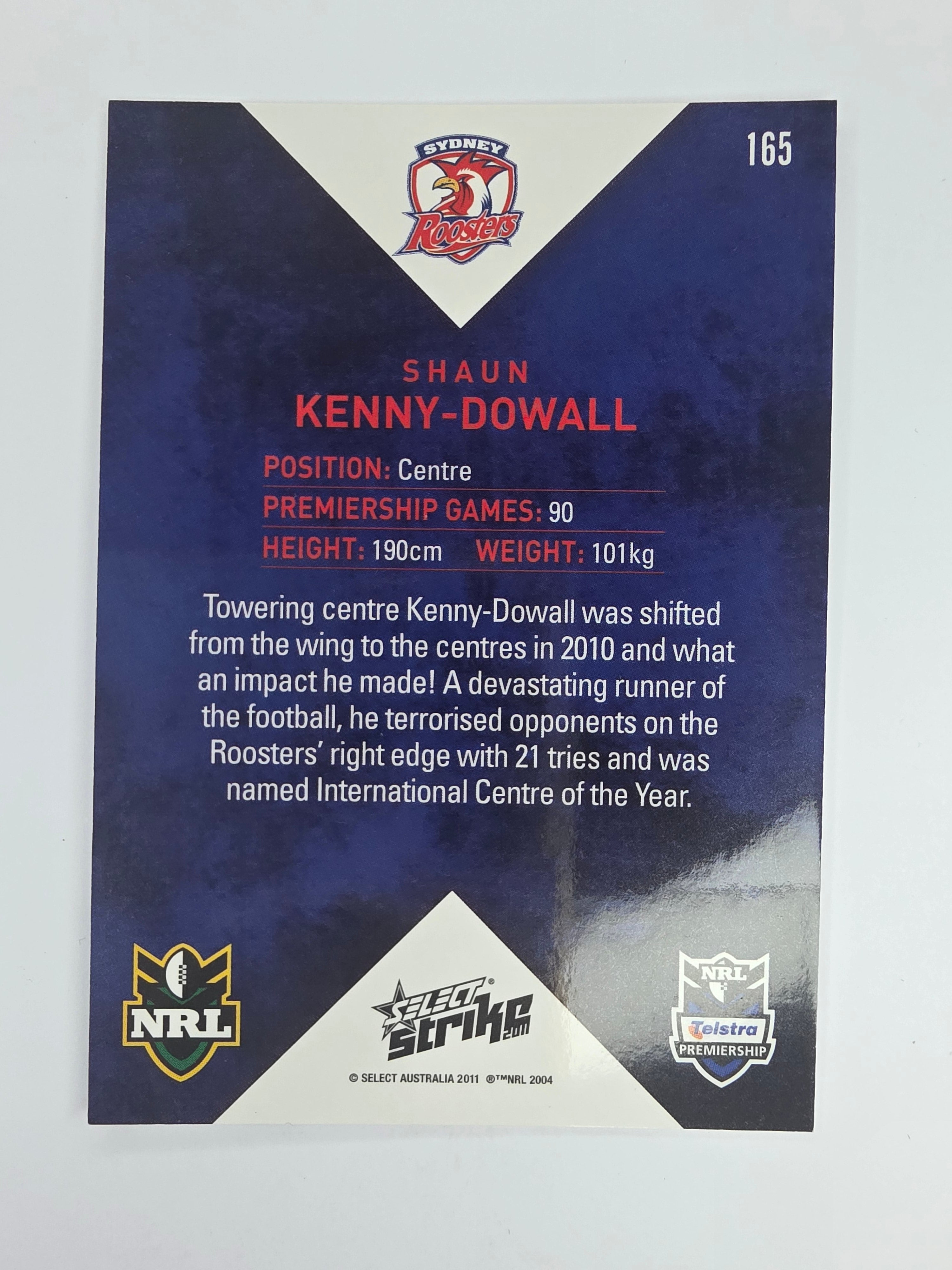 NRL 2011 Strike Base Card #165 Shaun Kenny-Dowall Sydney Roosters