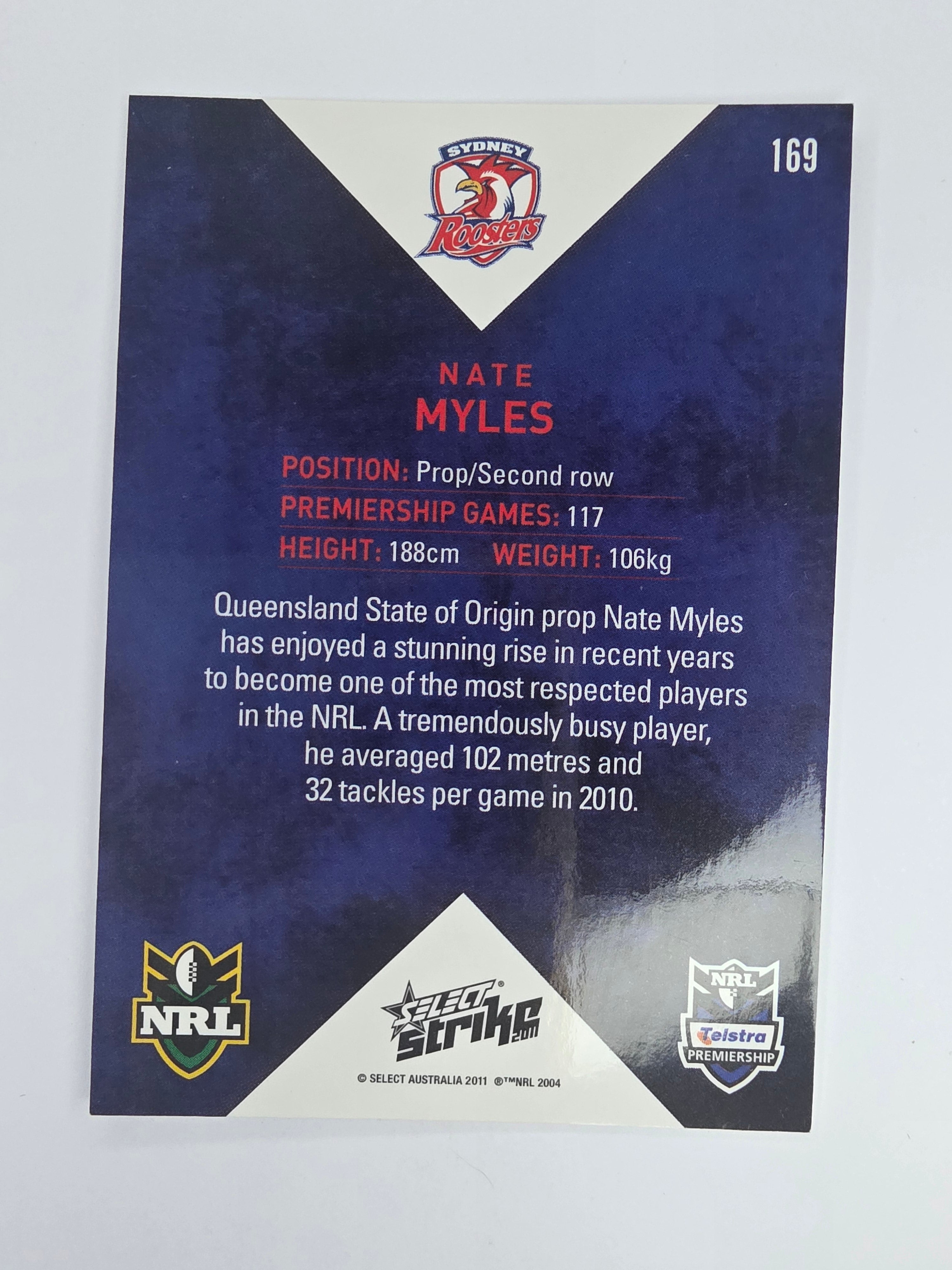 NRL 2011 Strike Base Card #169 Nate Myles Sydney Roosters