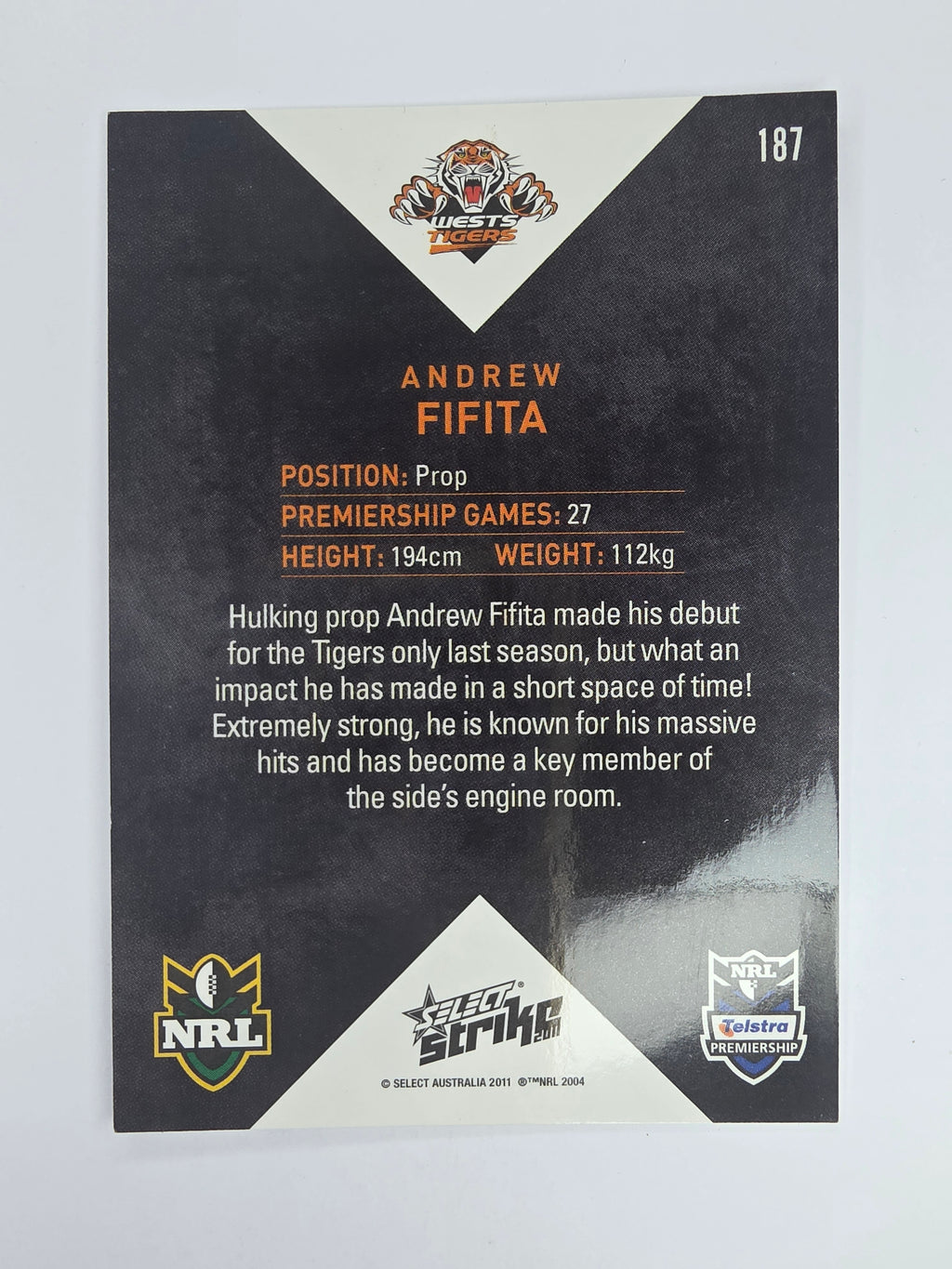 NRL 2011 Strike Base Card #187 Andrew Fifita Wests Tigers