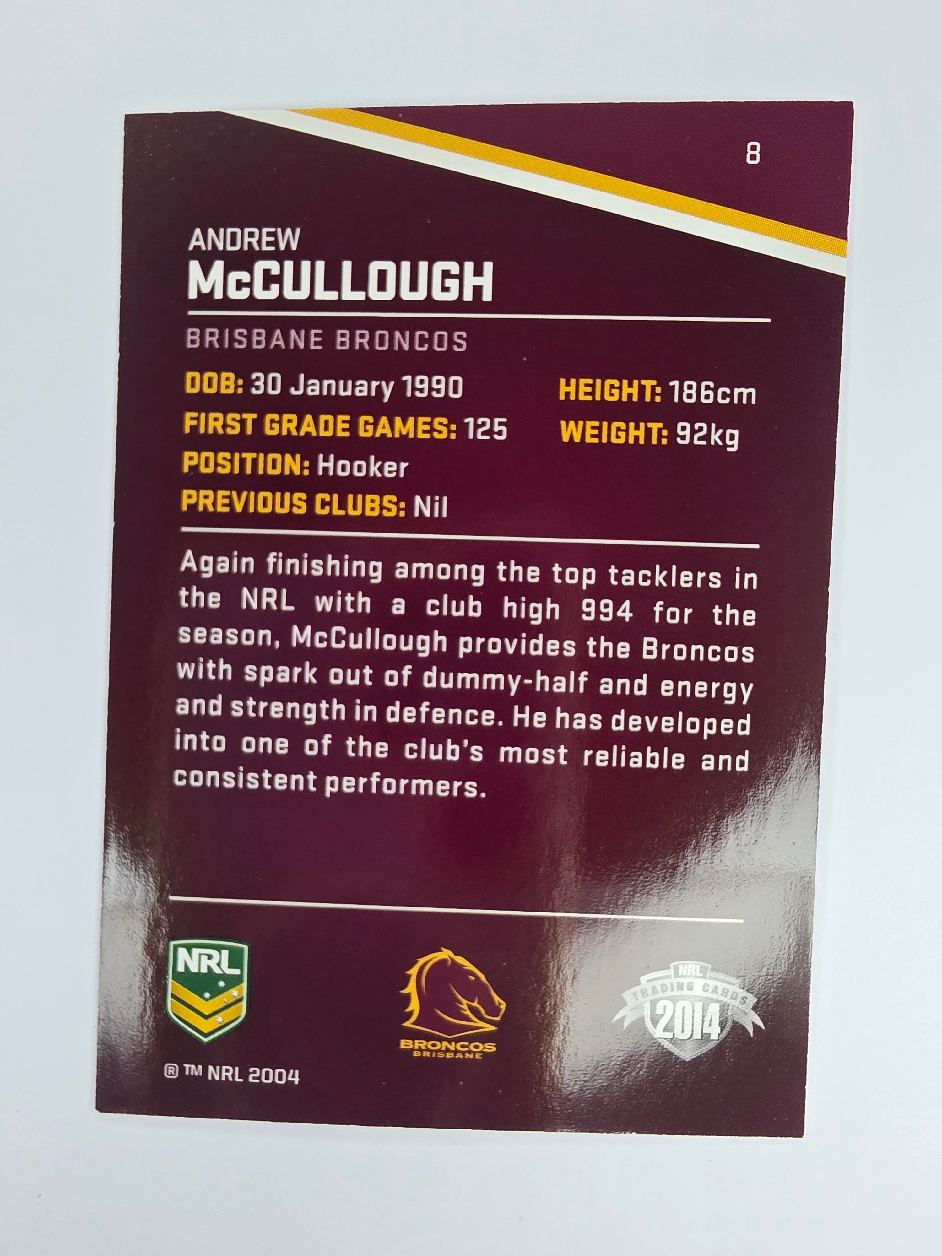 NRL 2014 Traders Base Card #8 Andrew McCullough Brisbane Broncos