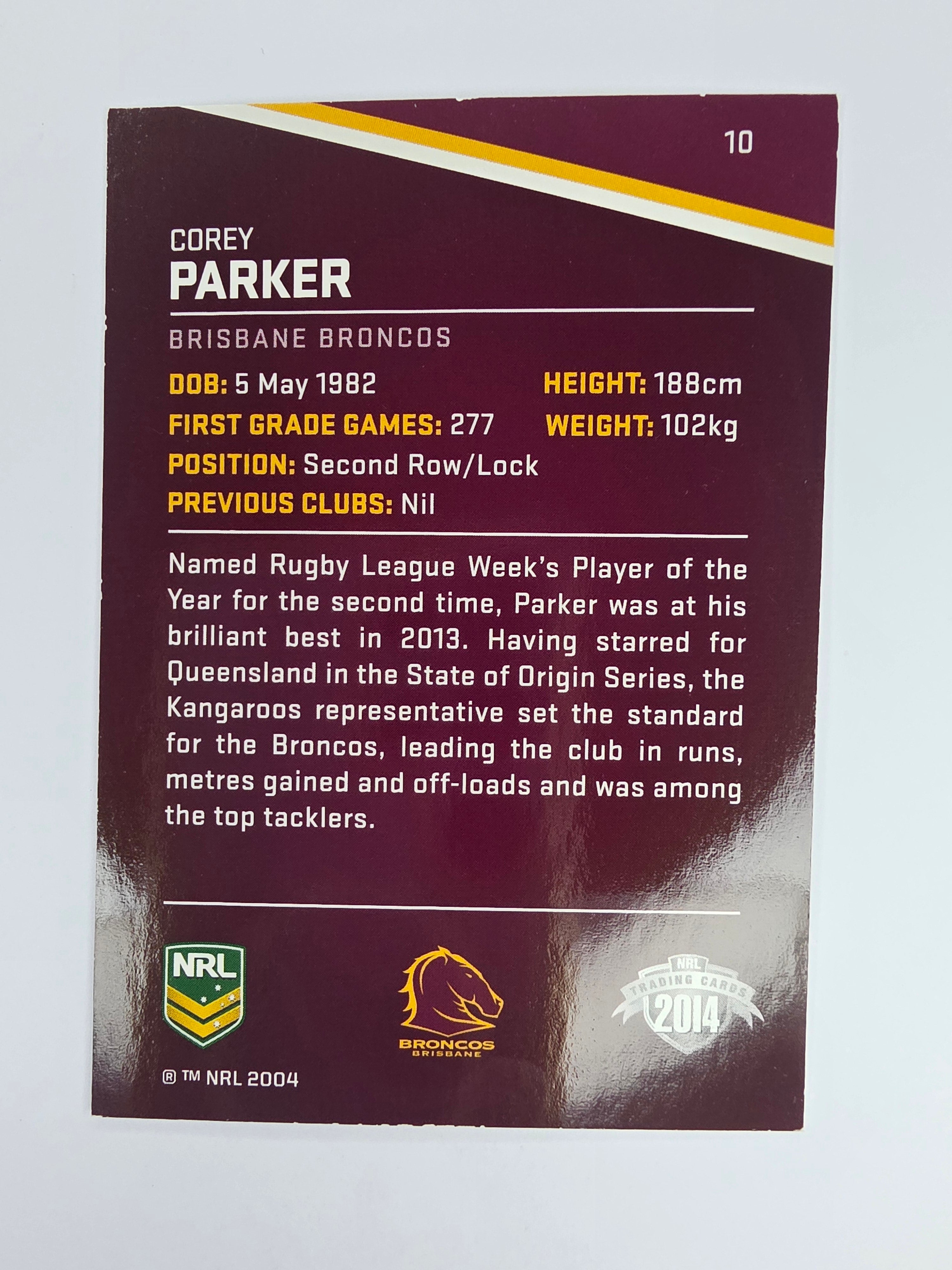 NRL 2014 Traders Base Card #10 Corey Parker Brisbane Broncos