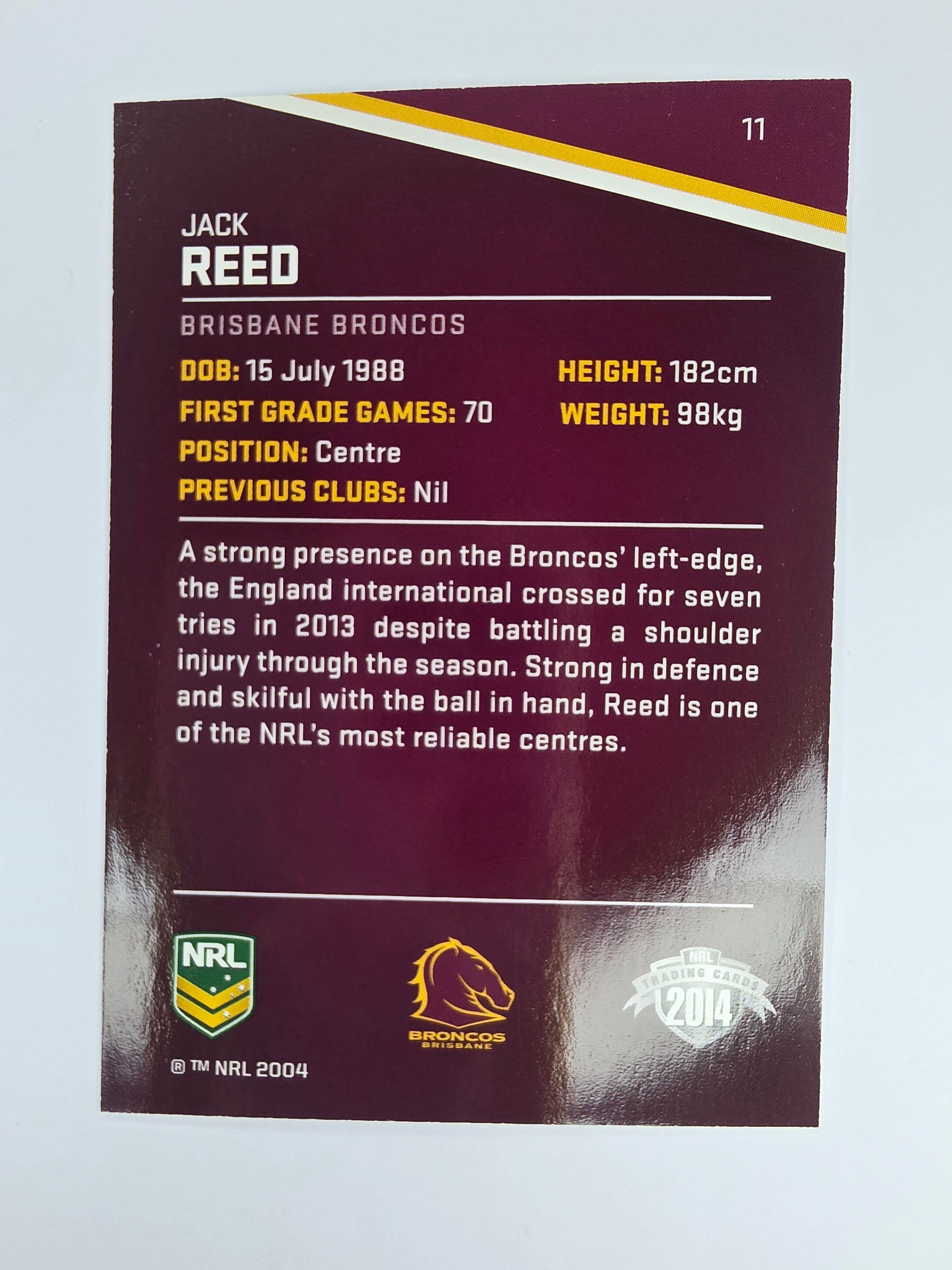 NRL 2014 Traders Base Card #11 Jack Reed Brisbane Broncos