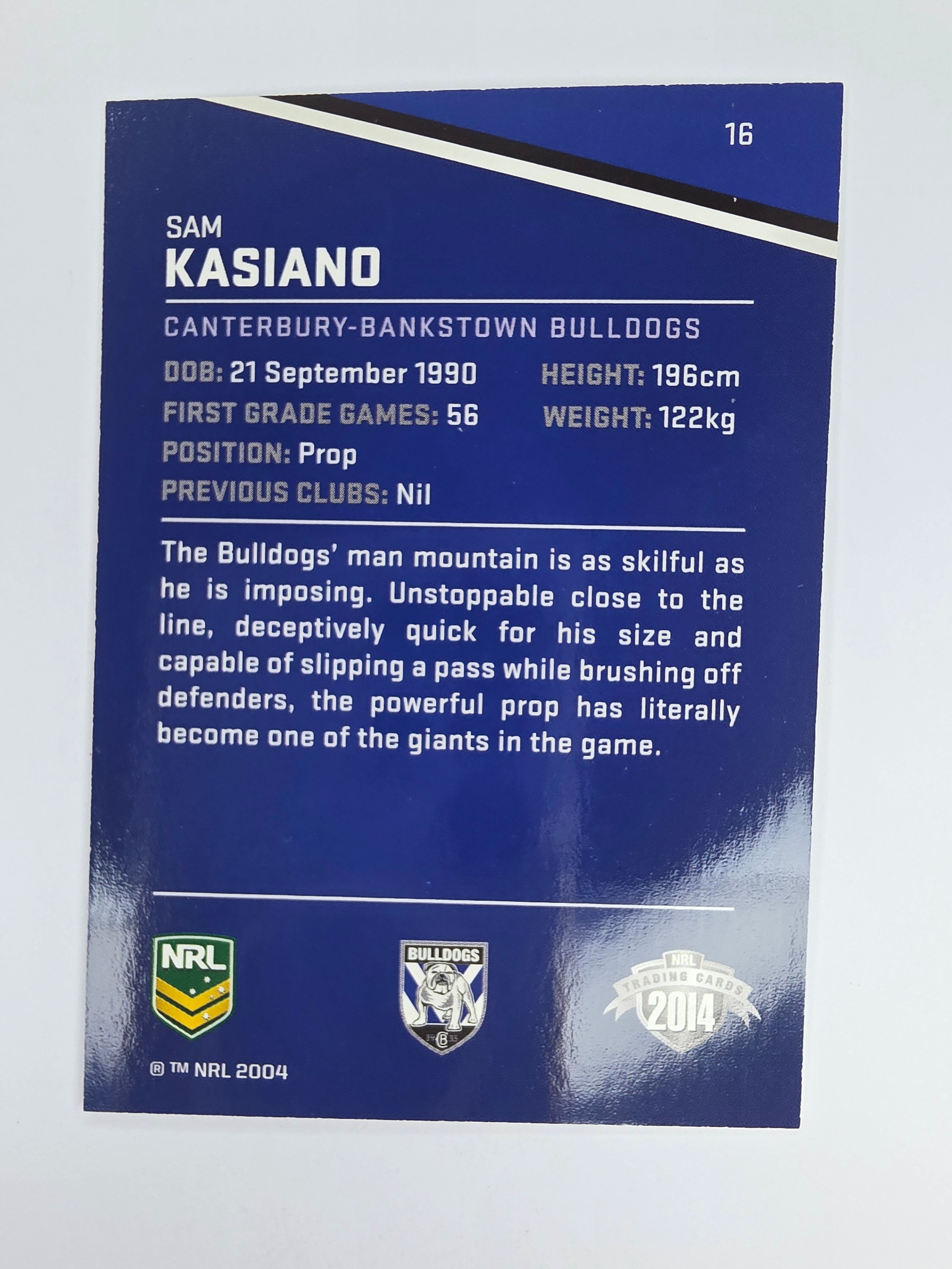 NRL 2014 Traders Base Card #16 Sam Kasiano Canterbury Bankstown Bulldogs