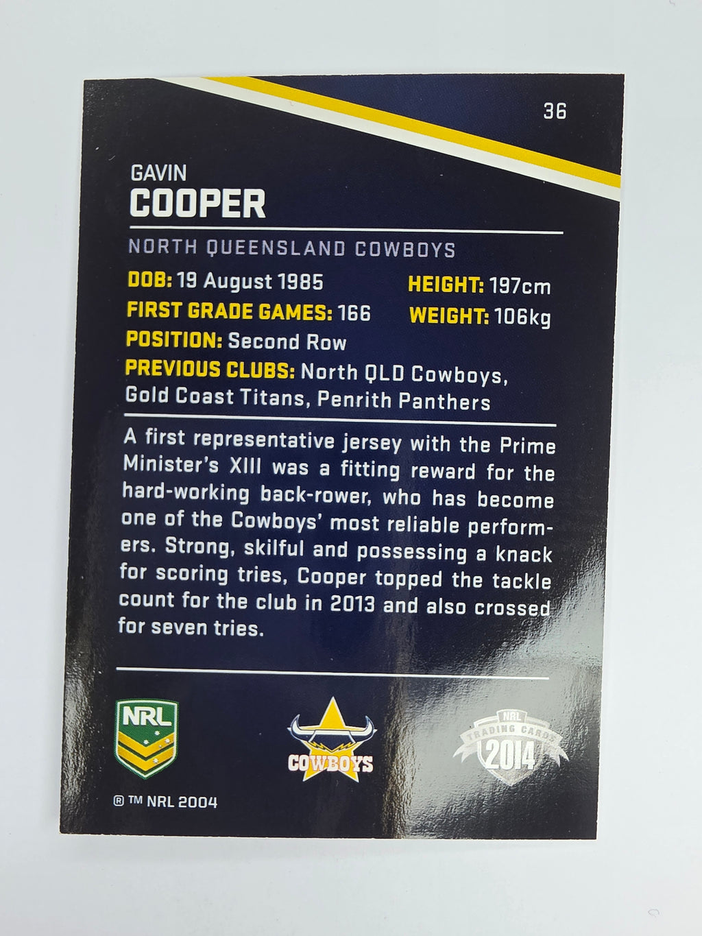 NRL 2014 Traders Base Card #36 Gavin Cooper North Queensland Cowboys