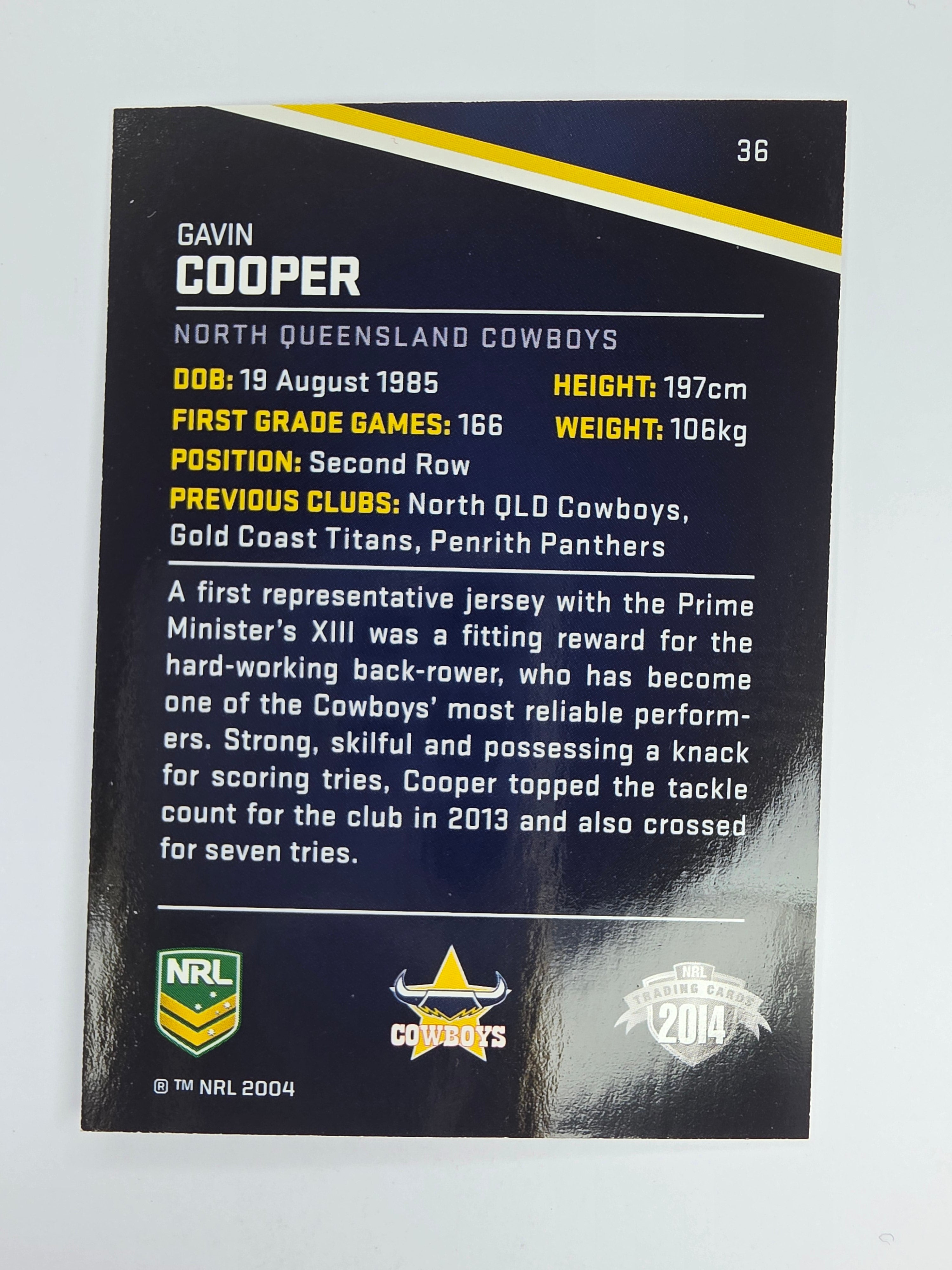 NRL 2014 Traders Base Card #36 Gavin Cooper North Queensland Cowboys