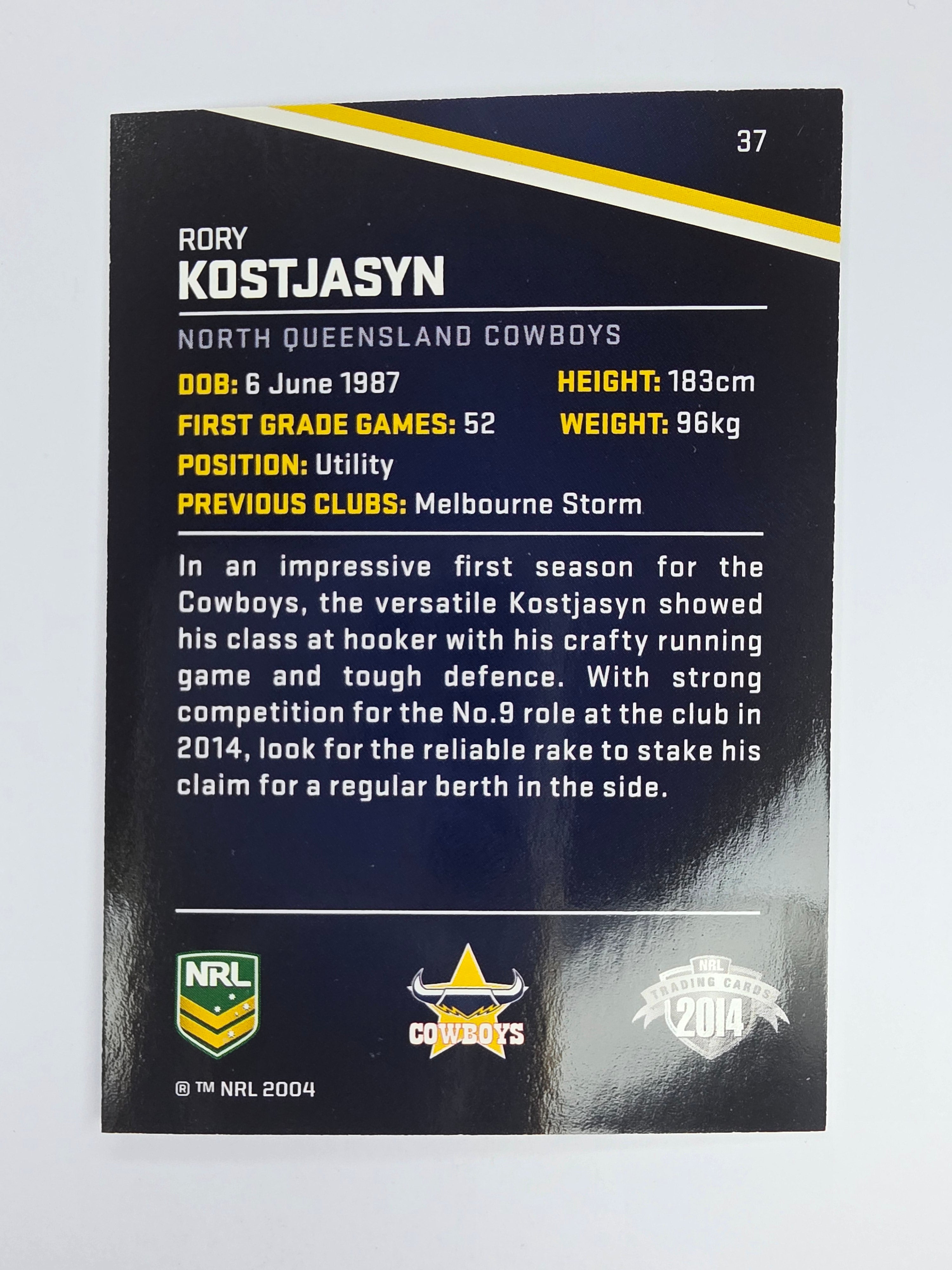 NRL 2014 Traders Base Card #37 Rory Kostjasyn North Queensland Cowboys