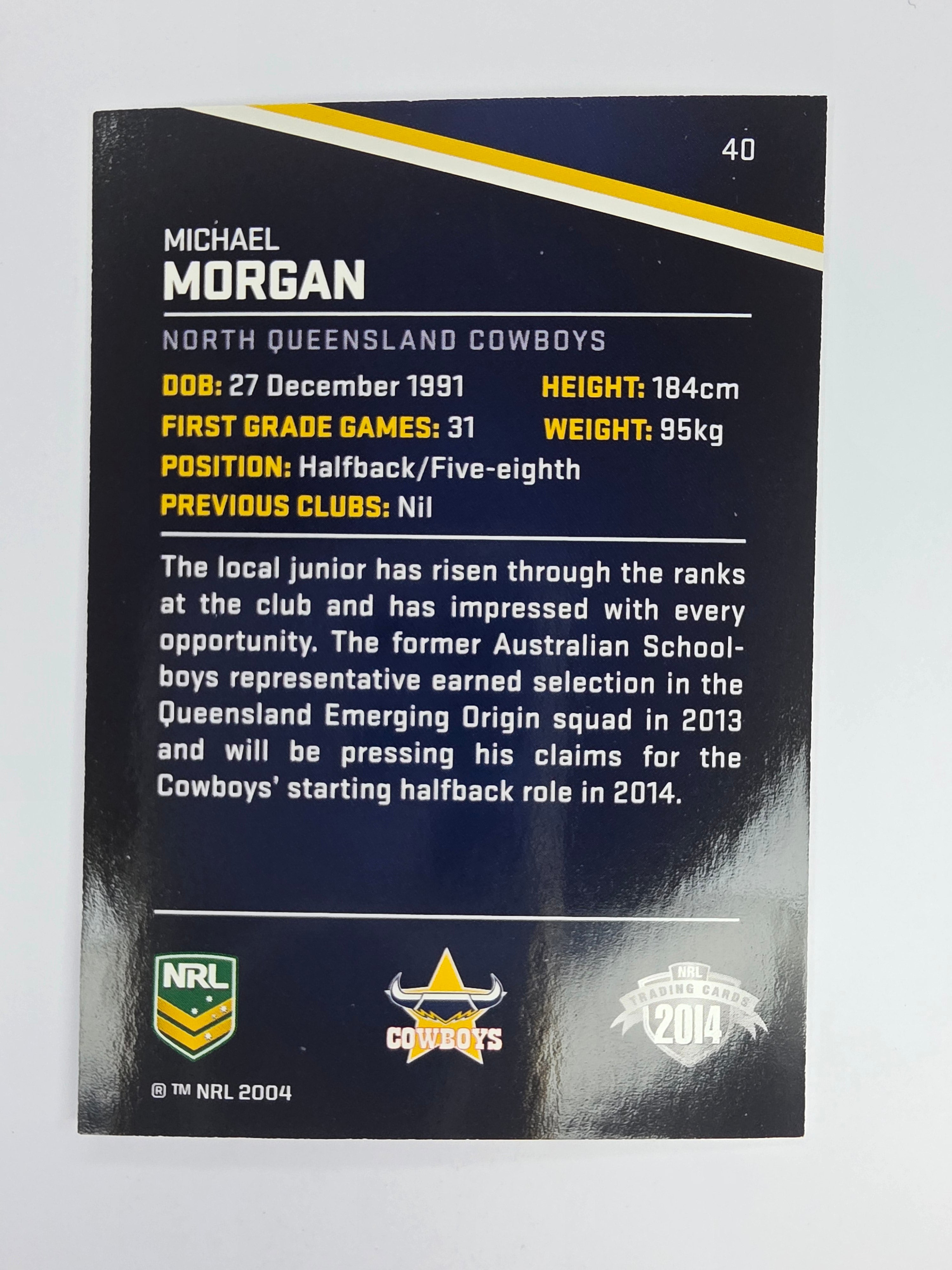NRL 2014 Traders Base Card #40 Michael Morgan North Queensland Cowboys