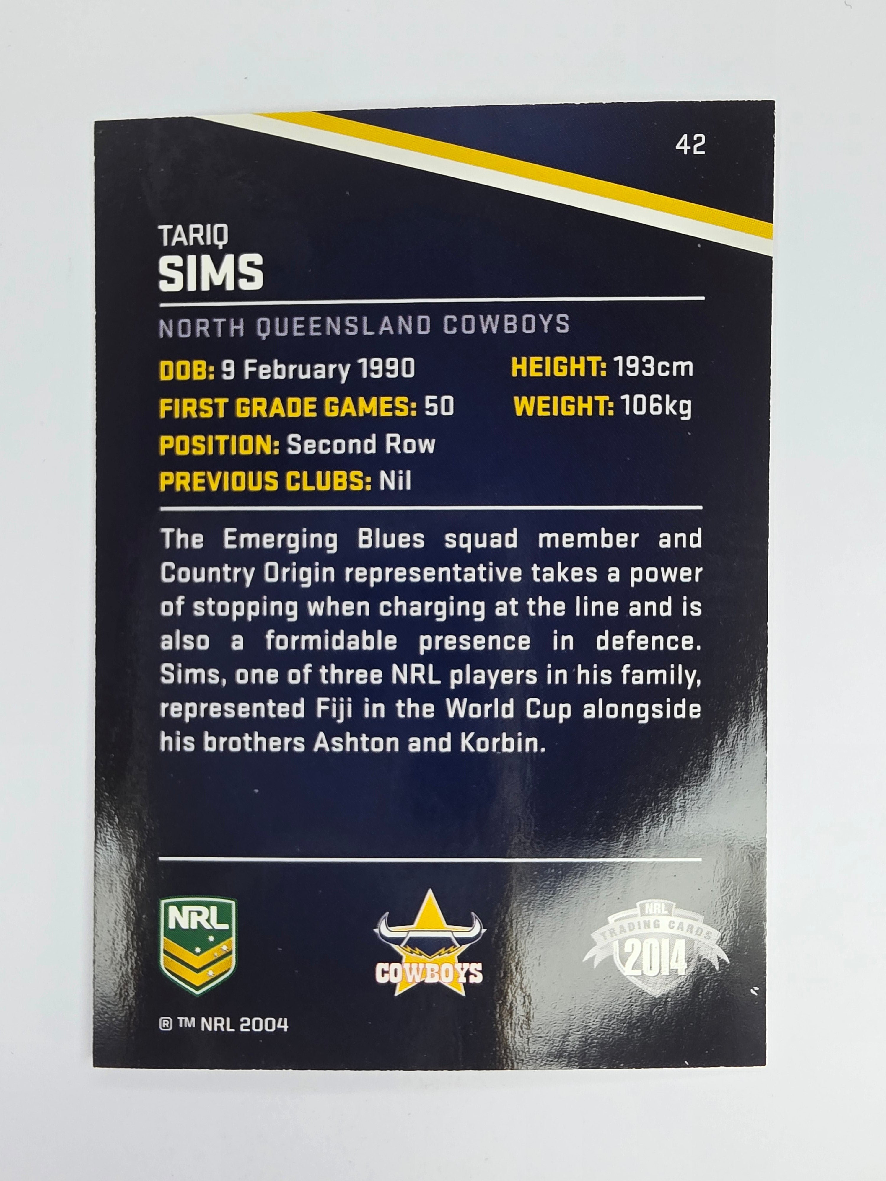 NRL 2014 Traders Base Card #42 Tariq Sims North Queensland Cowboys